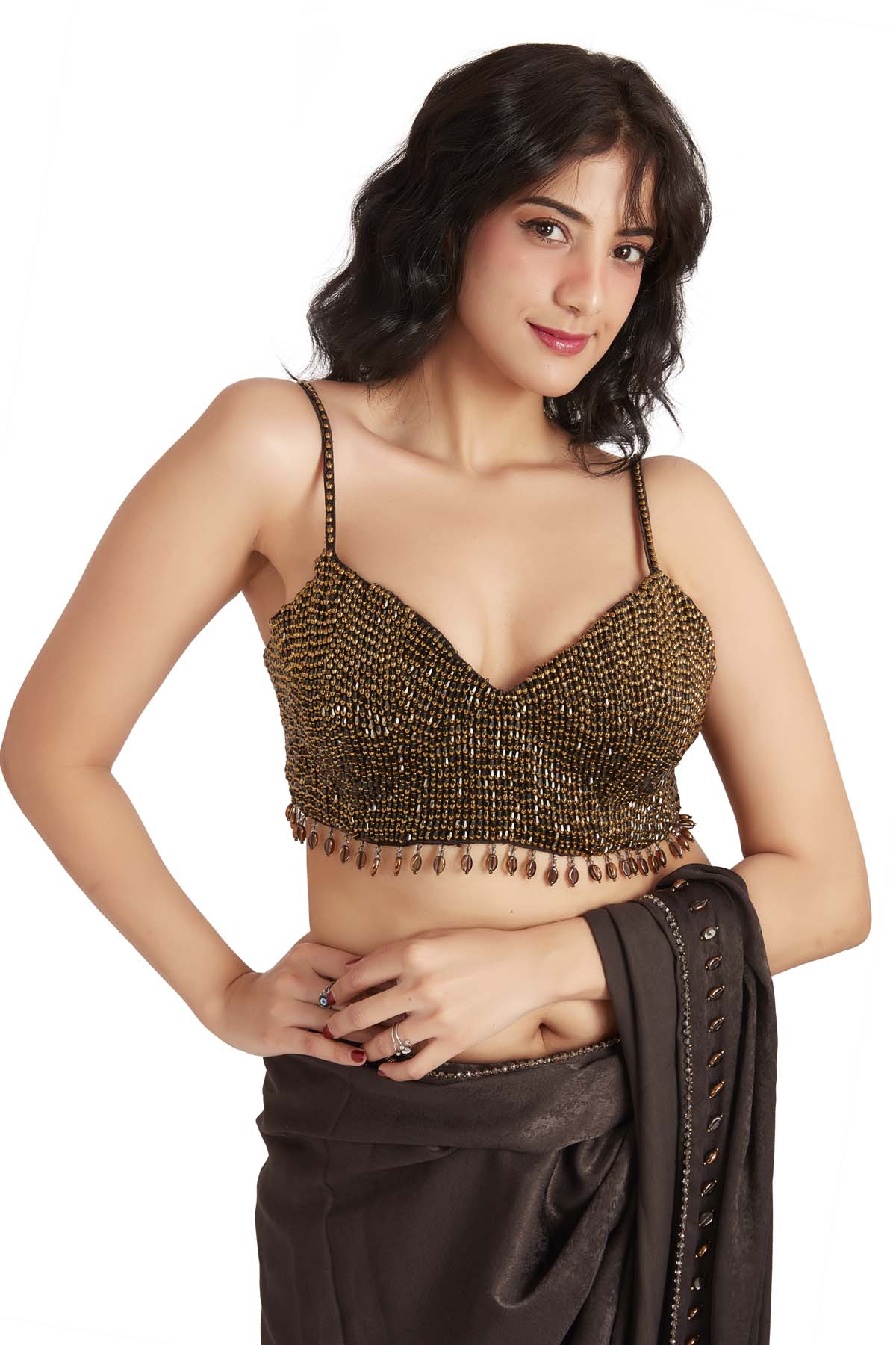 Grey Crystal Embroidered Saree