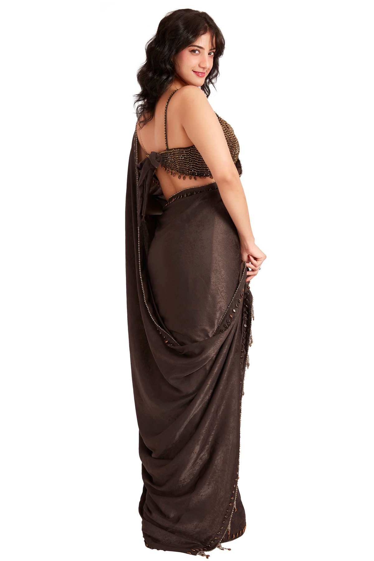 Grey Crystal Embroidered Saree