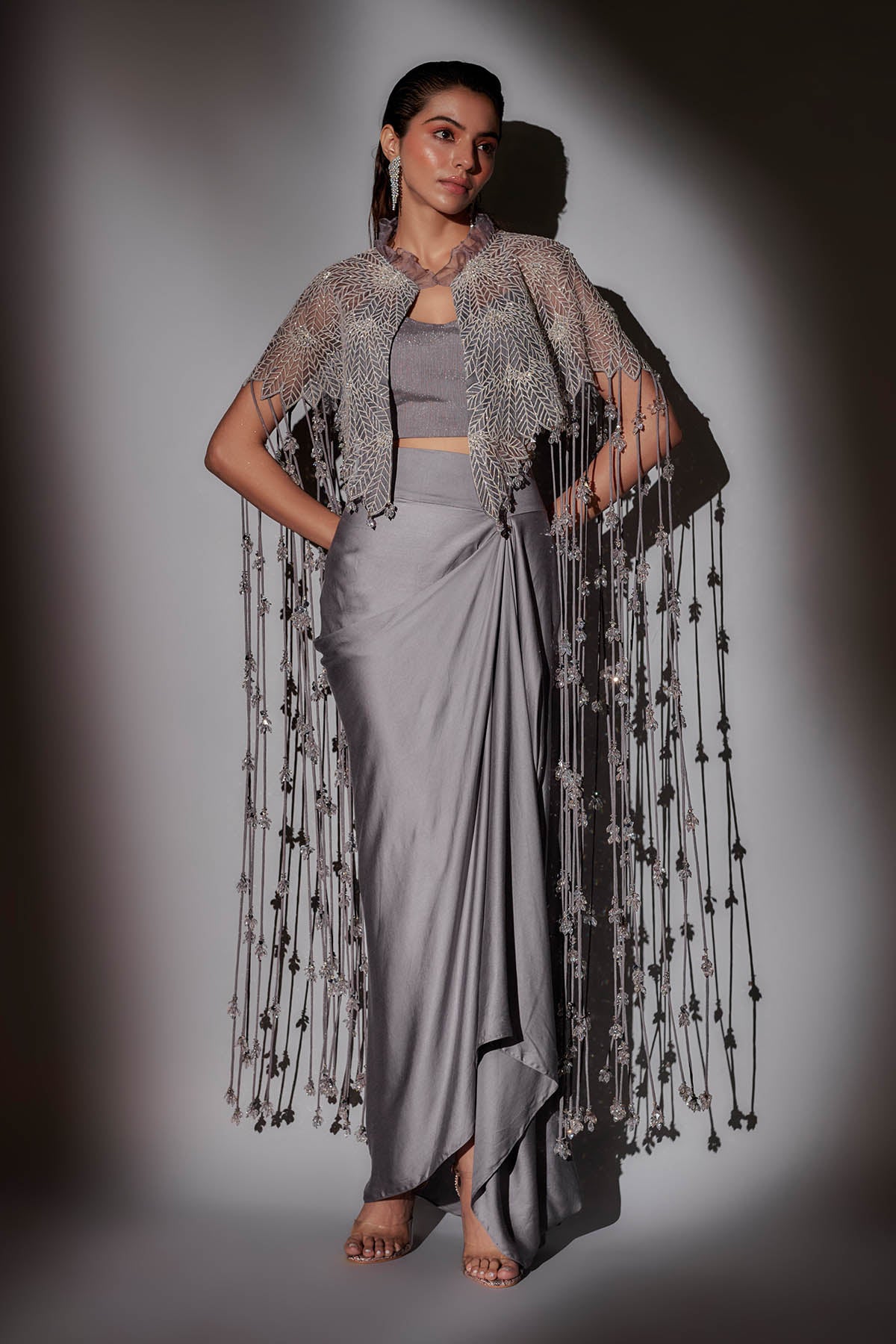 Grey Crystal Pickup Skirt Set