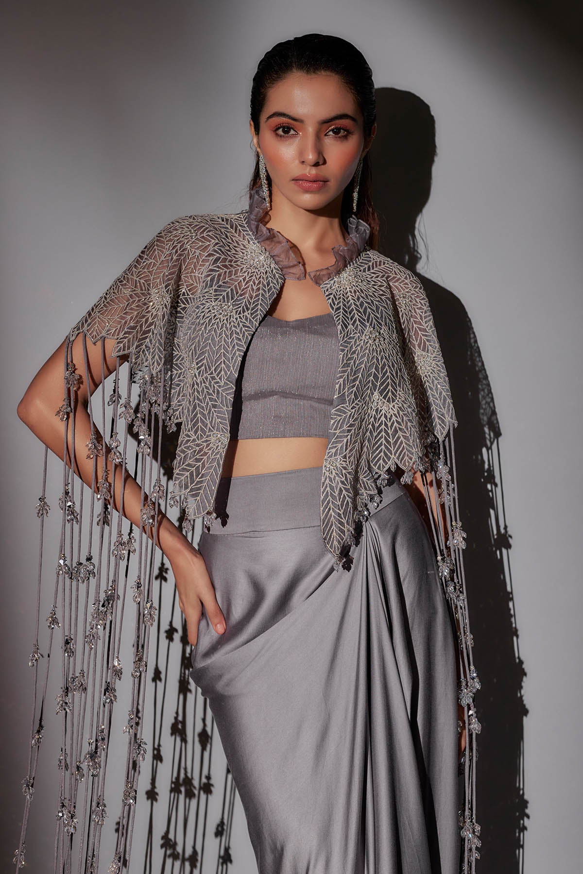 Grey Crystal Pickup Skirt Set