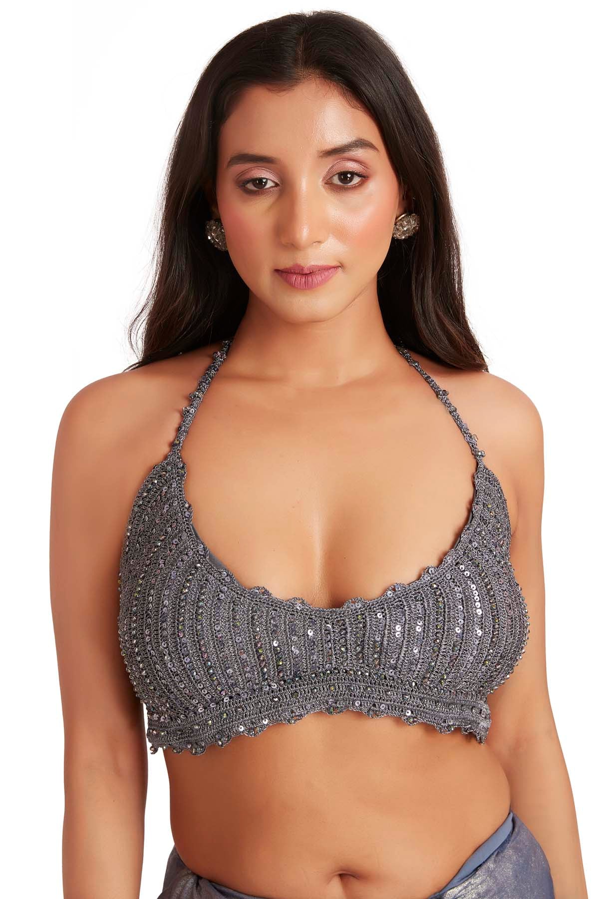 Grey Crystal Saree & Blouse