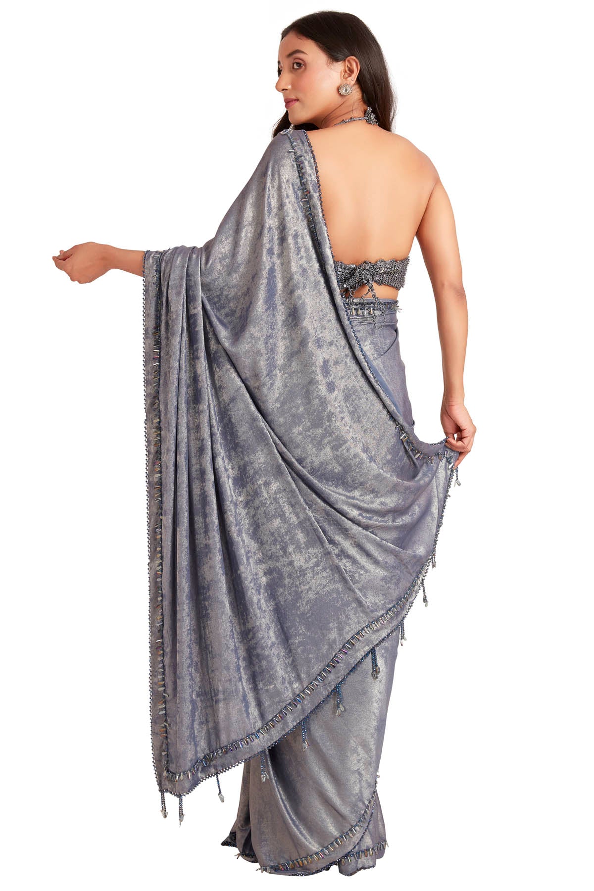 Grey Crystal Saree & Blouse