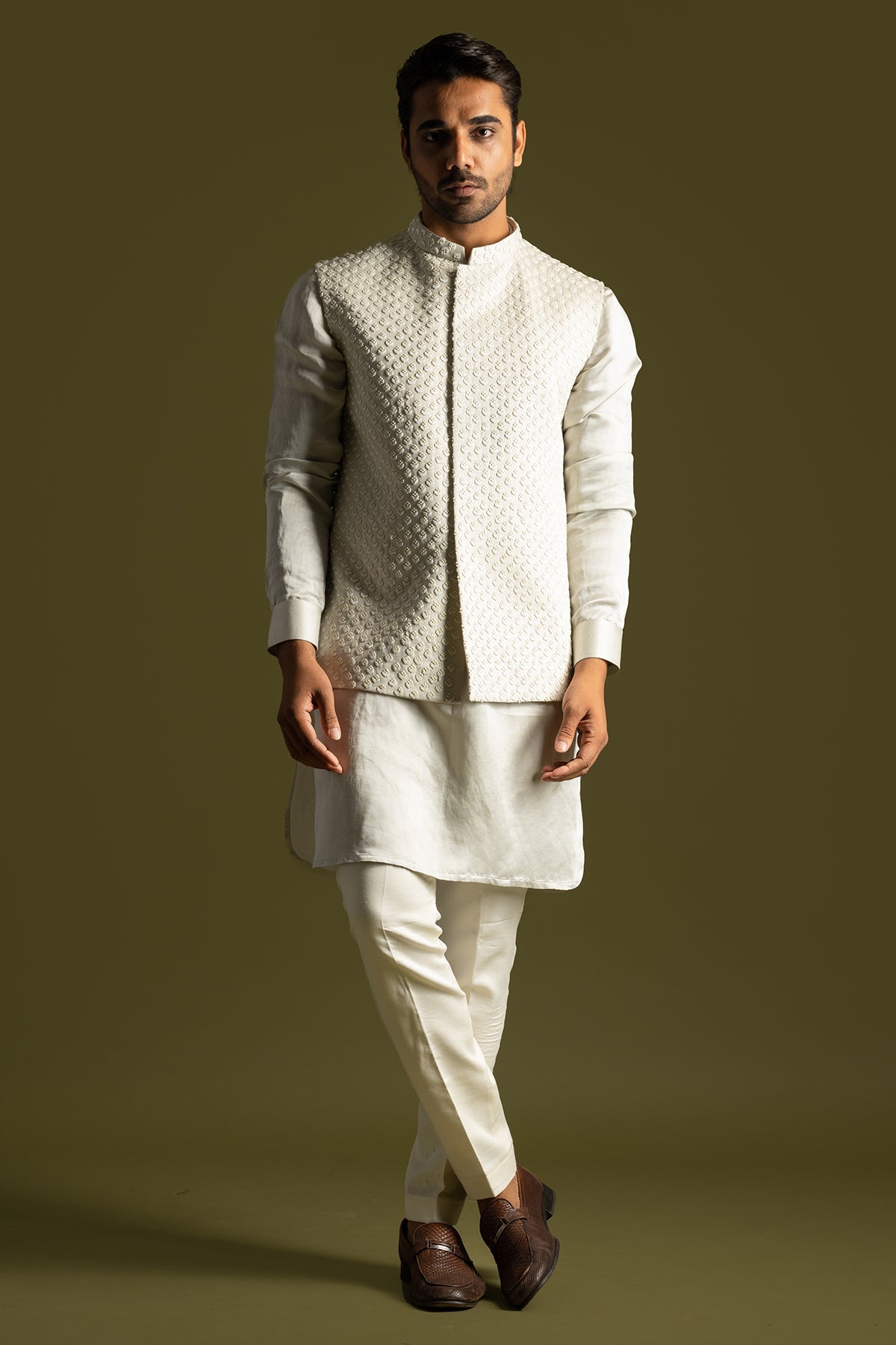 Buy Grey Cutdana Bundi Kurta Set for men by Paarsh Atelier online available at scrollnshops