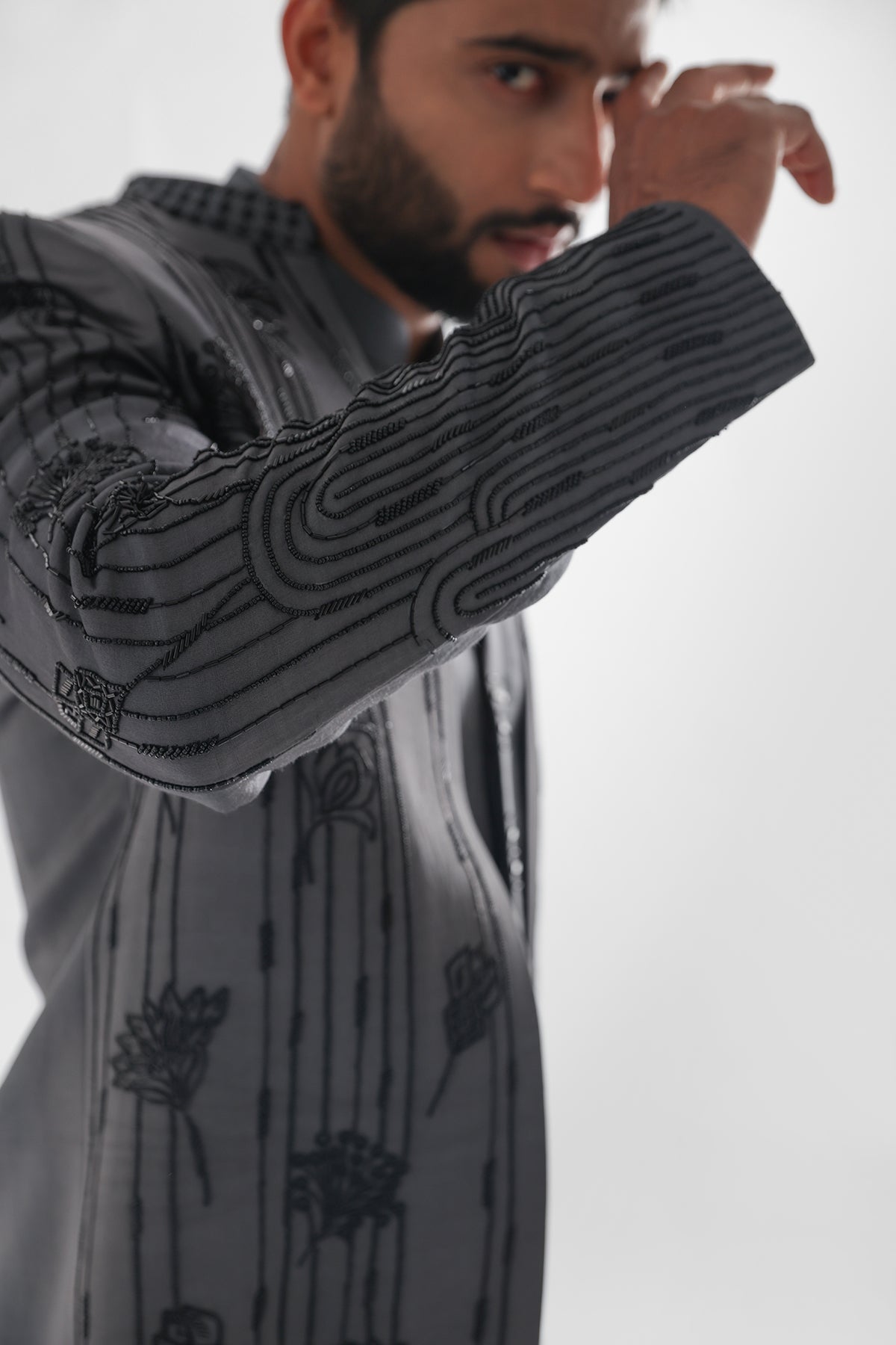 Grey Cutdana Open Achkan Set