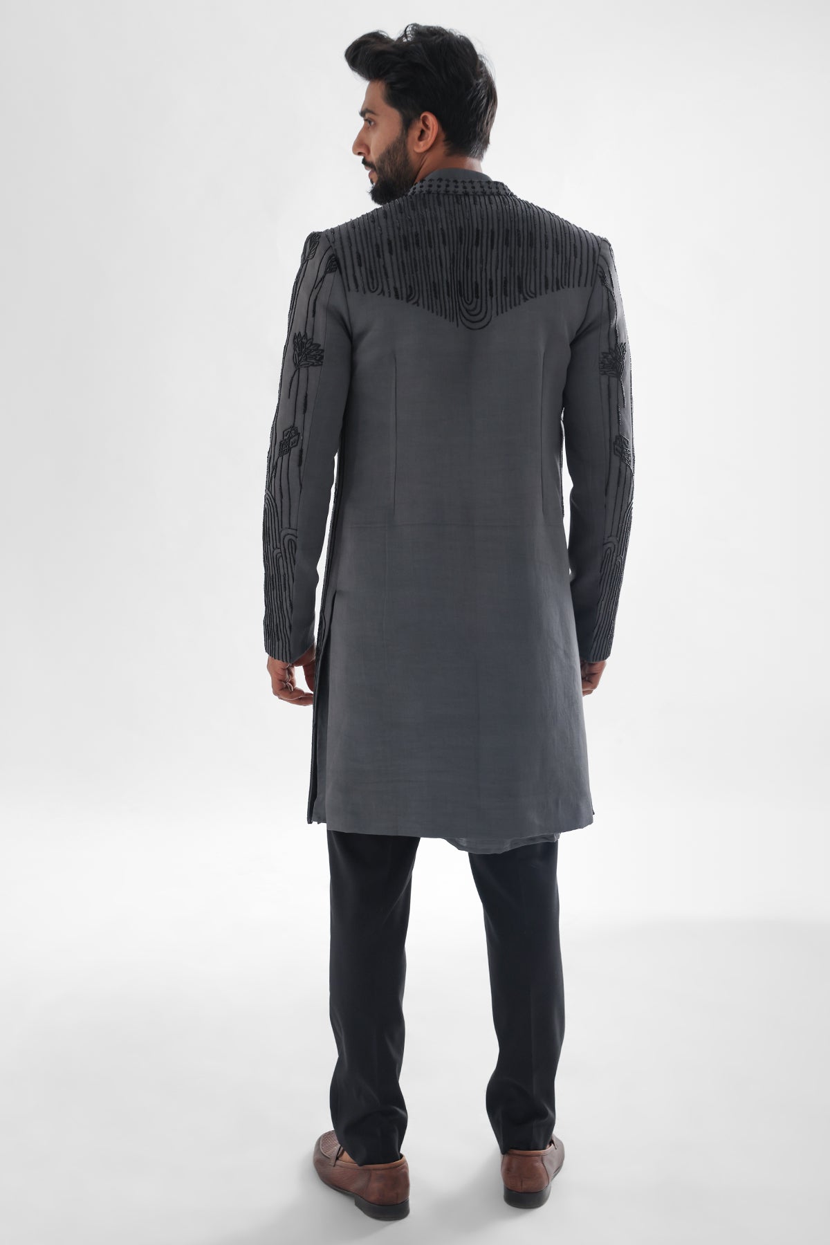 Grey Cutdana Open Achkan Set