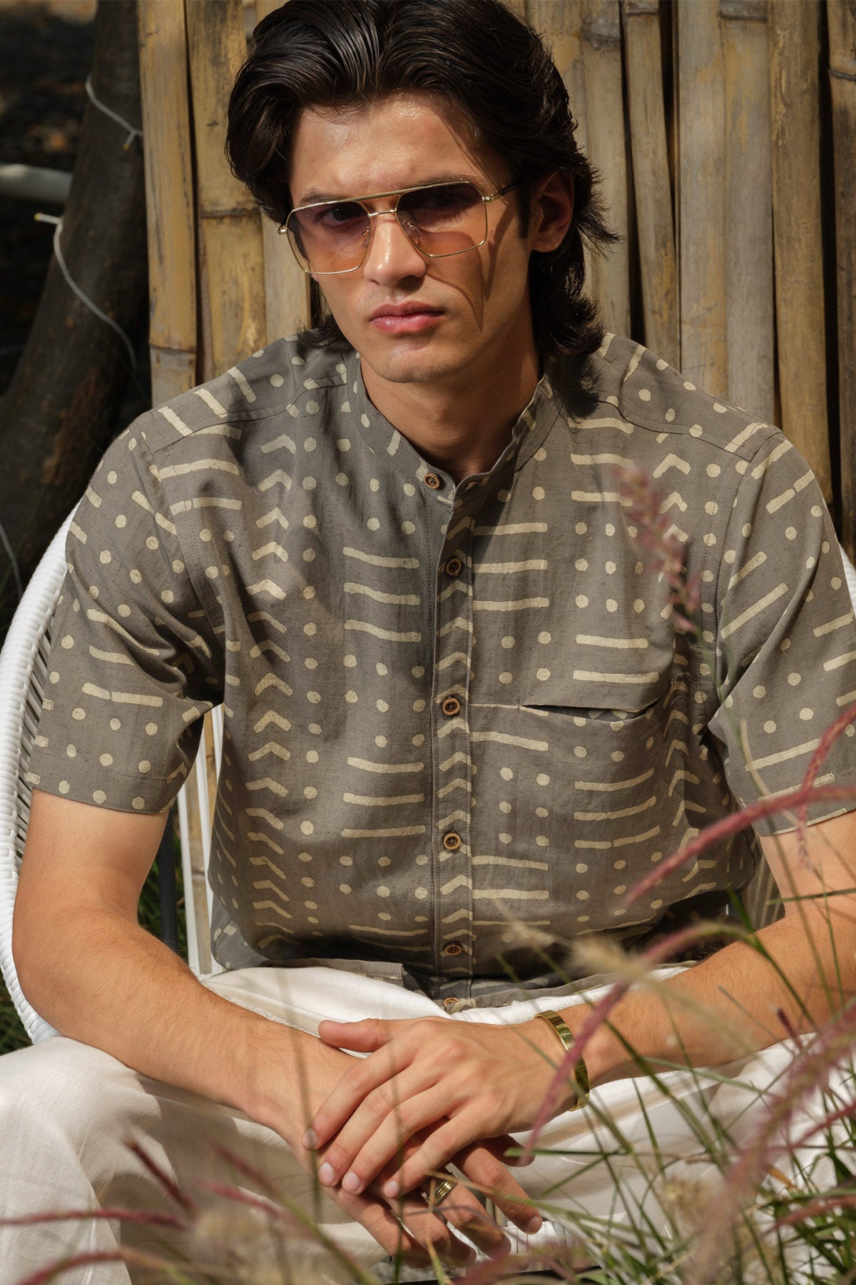 Grey Dabu Block Printed Shirt