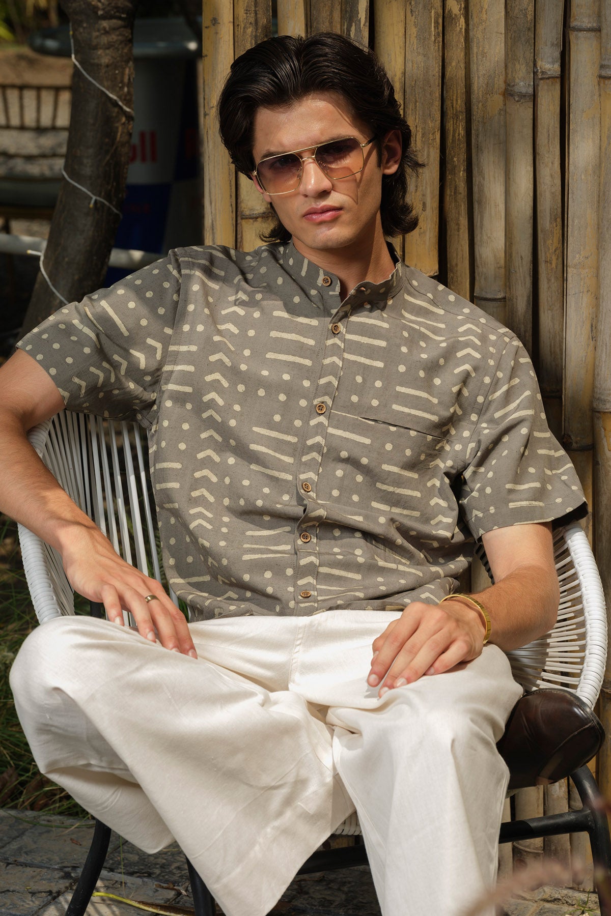 Grey Dabu Block Printed Shirt