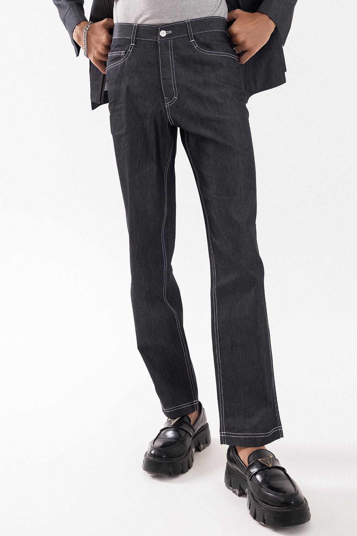Buy Grey Denim Classic Trouser Pant for men by Paarsh Atelier online available at scrollnshops
