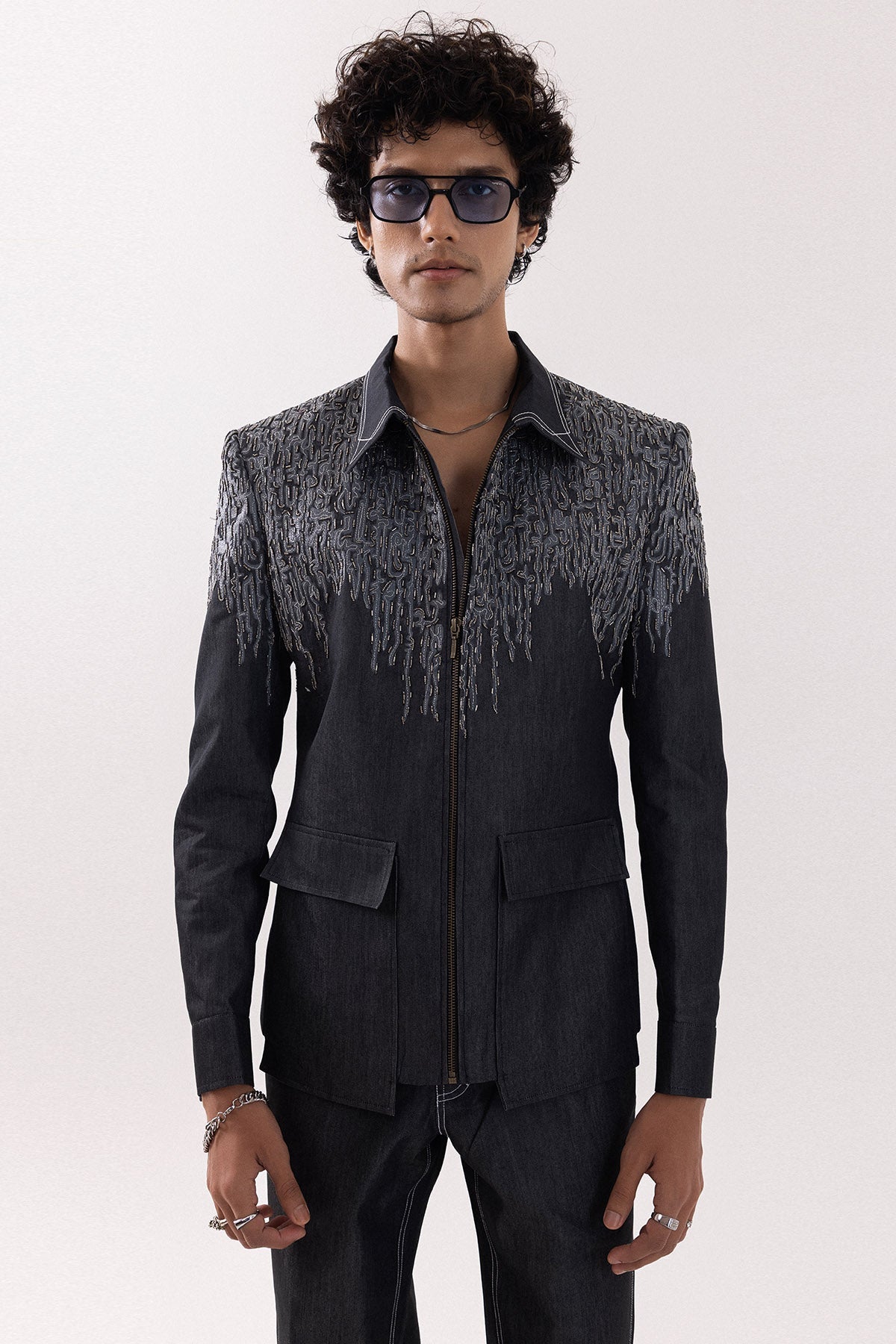 Buy Grey Denim Hand Painted Jacket for men by Paarsh Atelier online available at scrollnshops