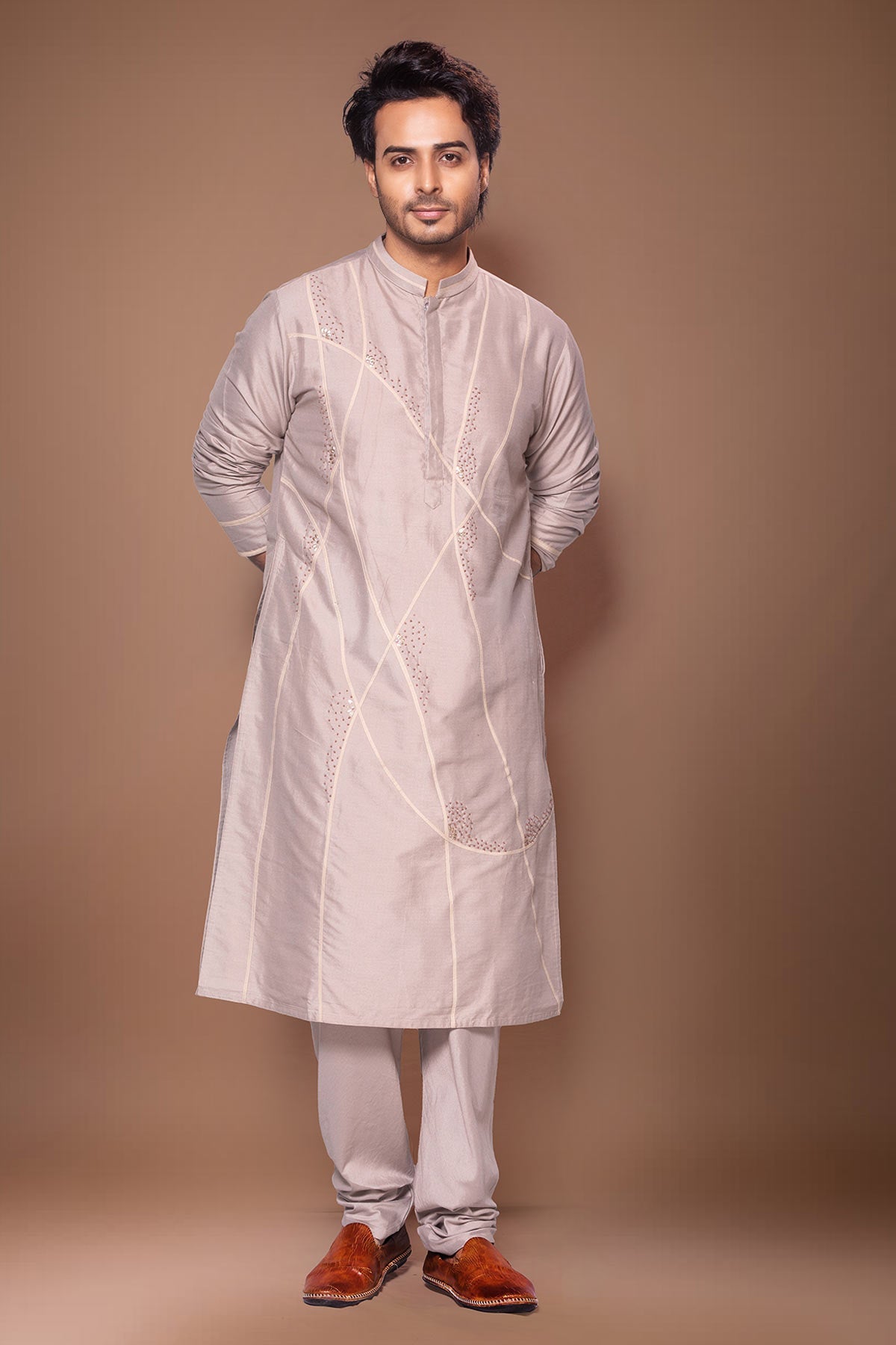 Buy Grey Desert Lines Kurta & Pants for men by Priyanka Haralalka online available at scrollnshops