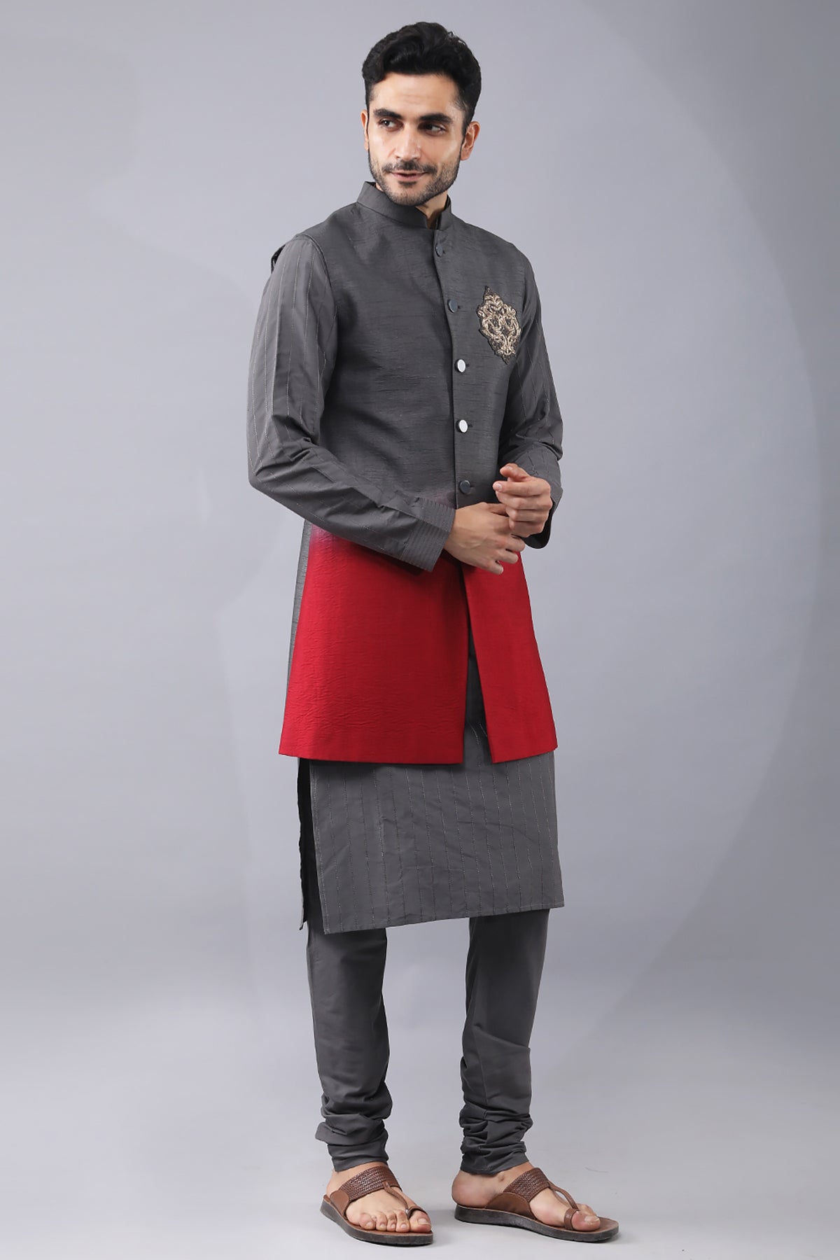 Grey Dori Embroidered Kurta Set