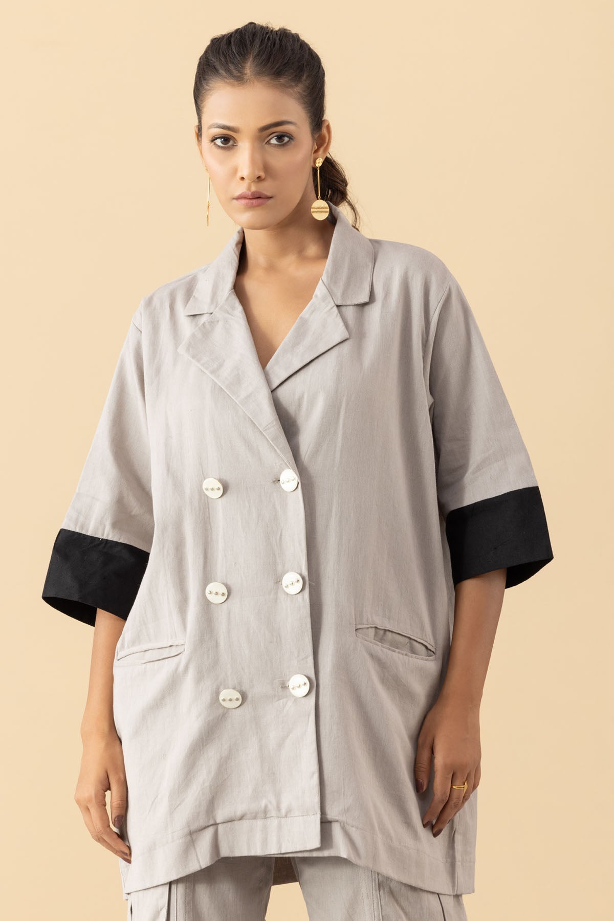 Buy Markkah Studio Grey Double Breasted Blazer for Women Online at ScrollnShops