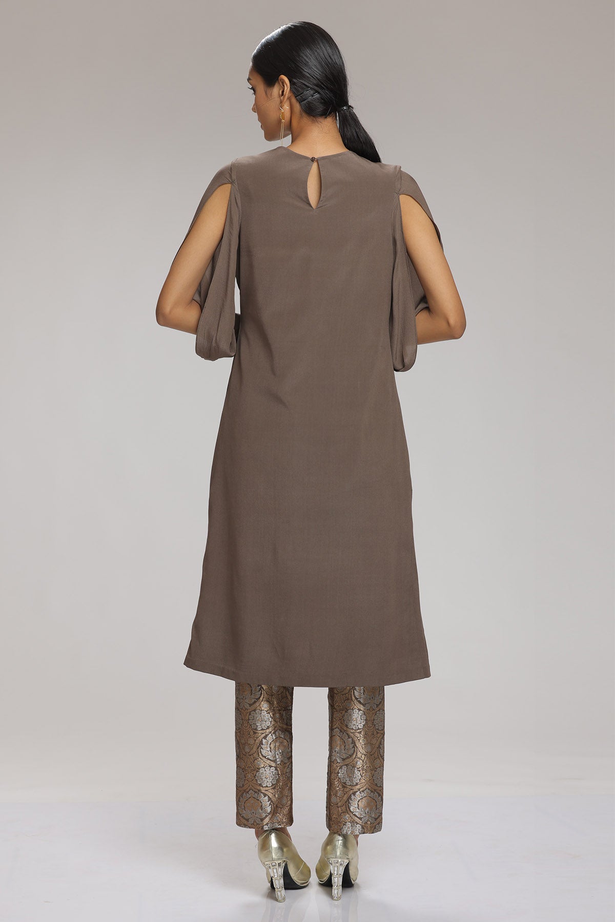 Grey Drape Kurta & Brocade Pants