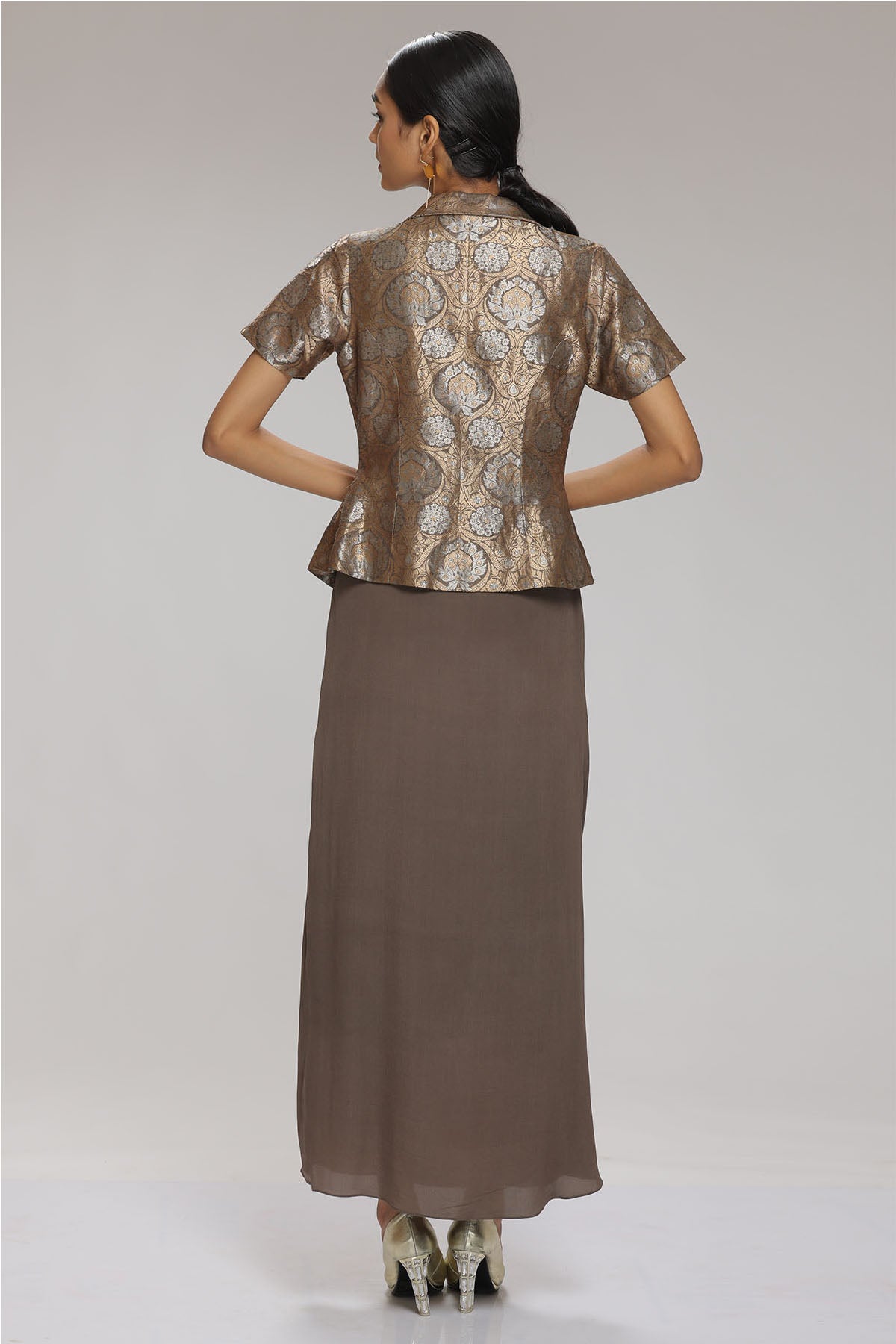 Grey Draped Midi Dress & Jacket