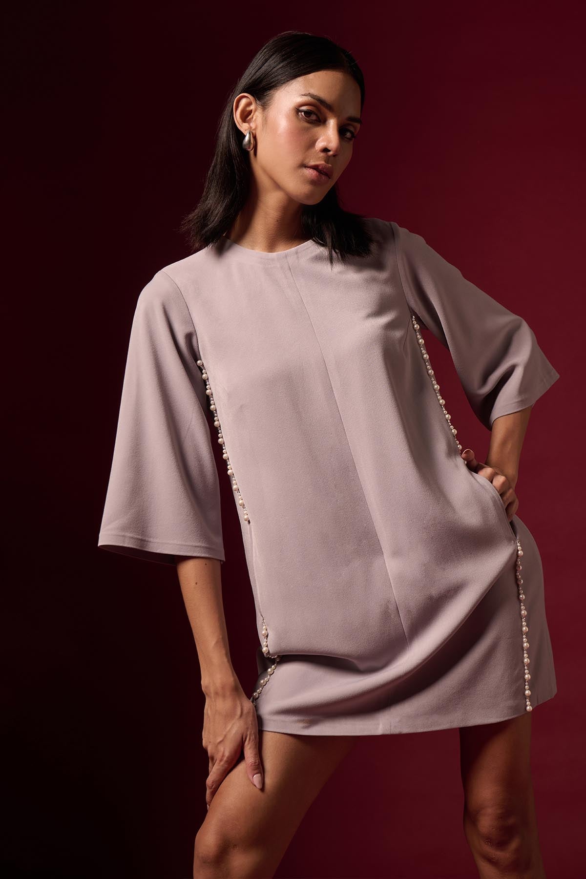 Grey Embellished Box Mini Dress