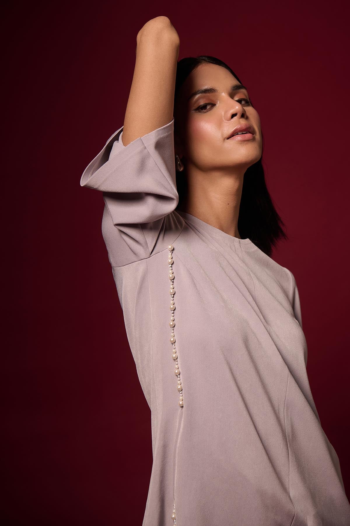 Grey Embellished Box Mini Dress