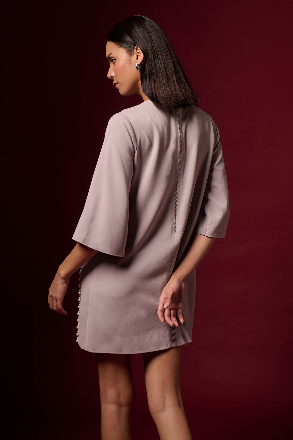 Grey Embellished Box Mini Dress