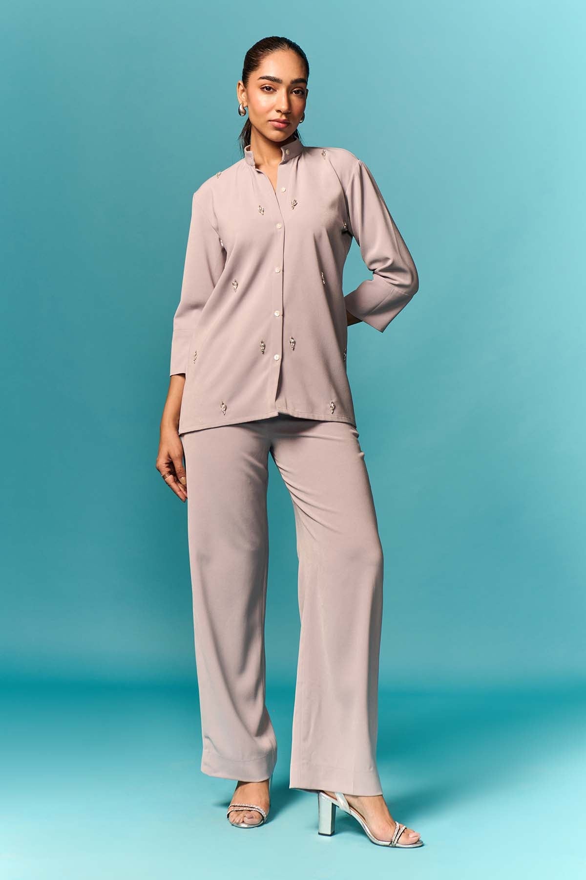 Buy Embellished Grey Co-ord Set by Emblaze for women online at ScrollnShops