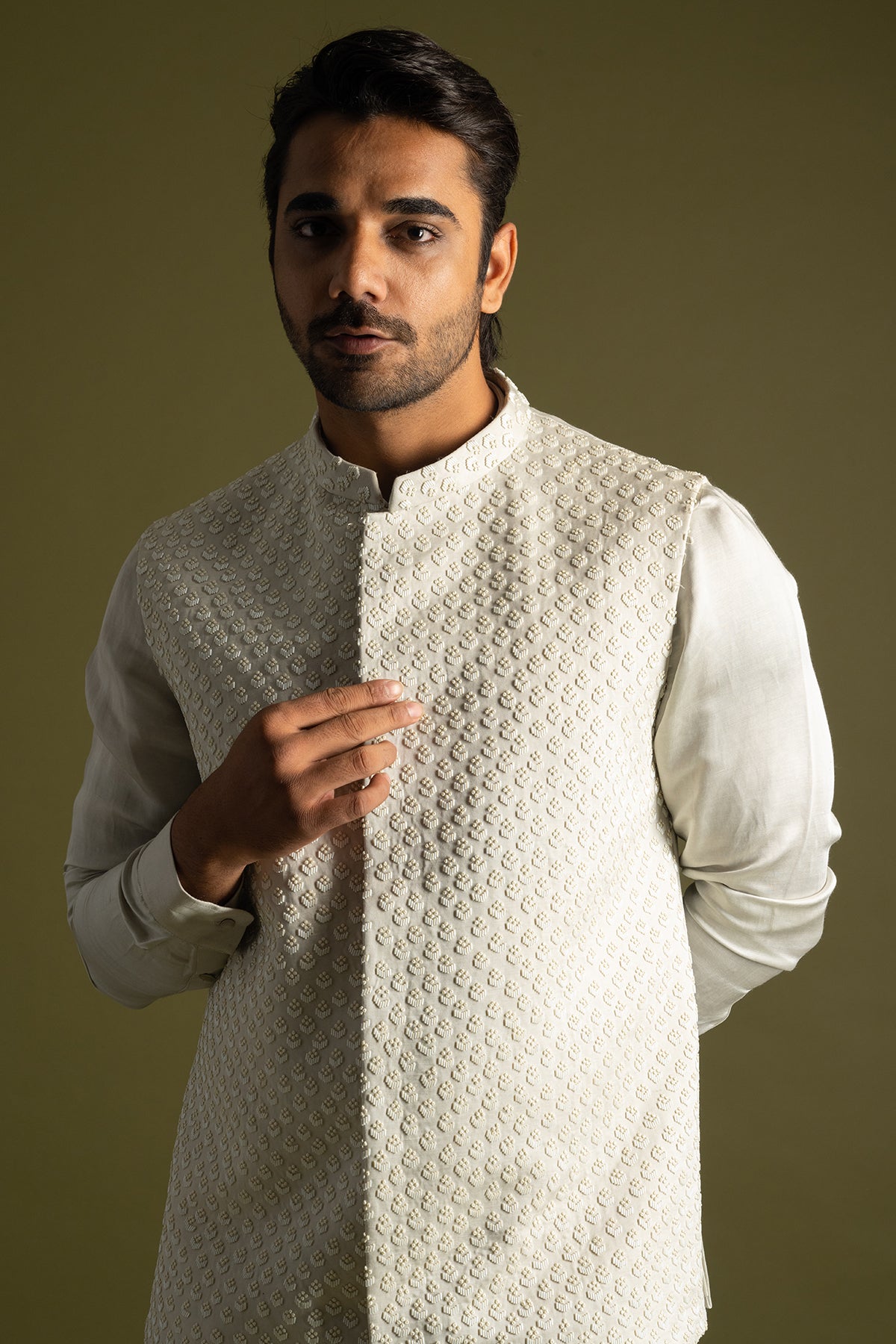 Buy Grey Embroidered Bundi Jacket for men by Paarsh Atelier online available at scrollnshops