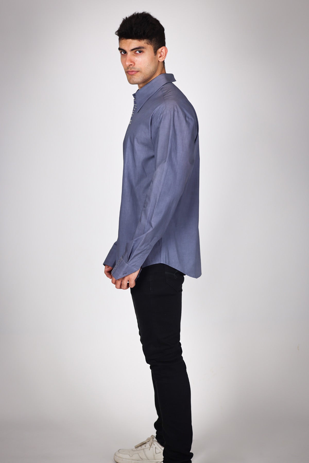 Grey Embroidered Cuff Shirt