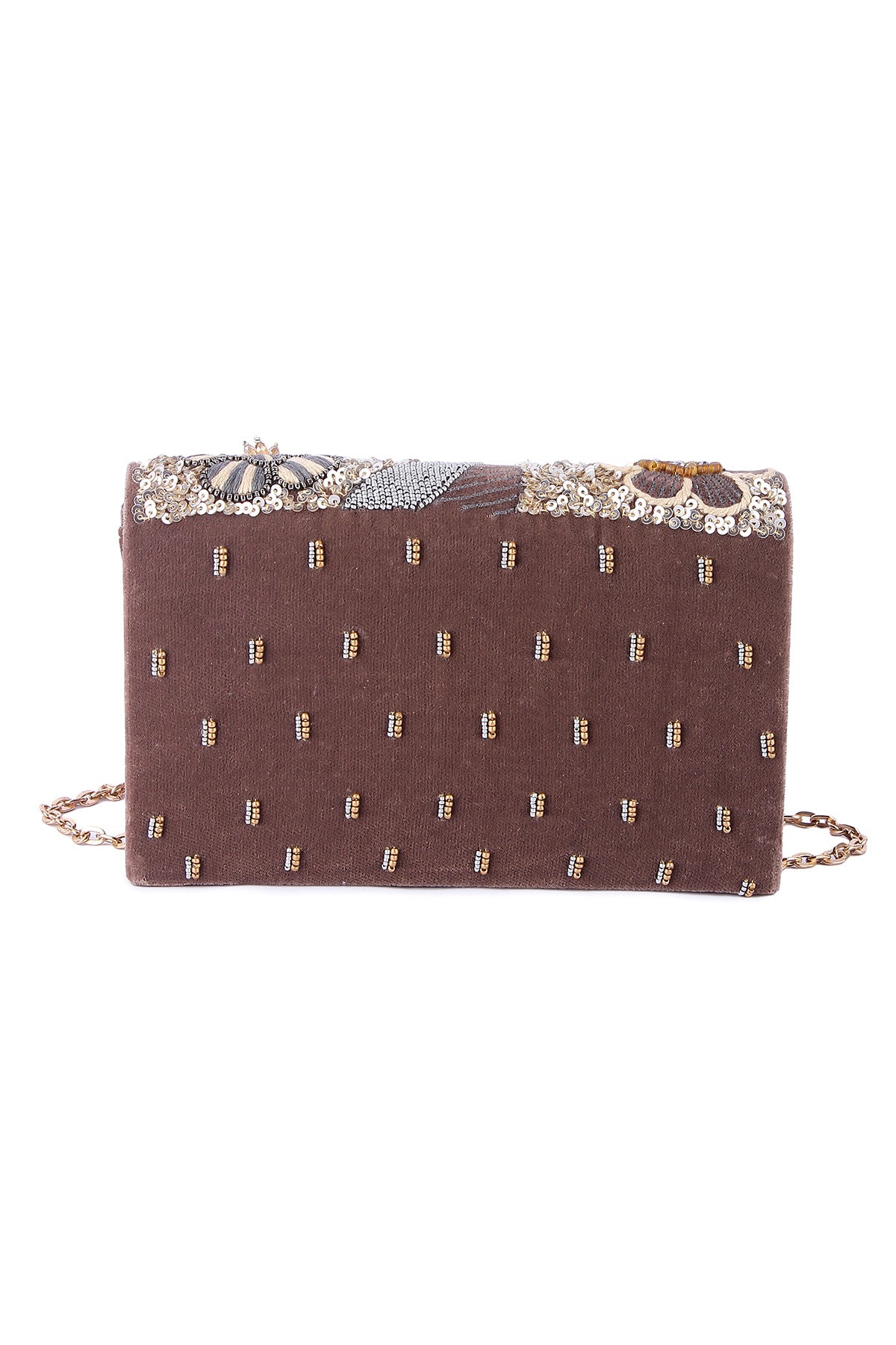 Grey Embroidered Floral clutch