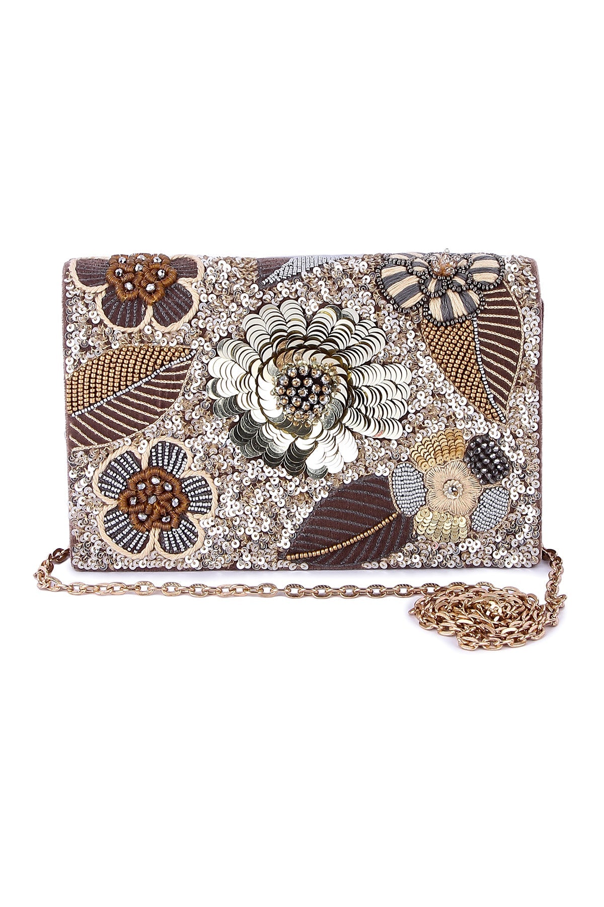 Buy Grey Embroidered Floral clutch for women by the Purple sack online available at scrollnshops
