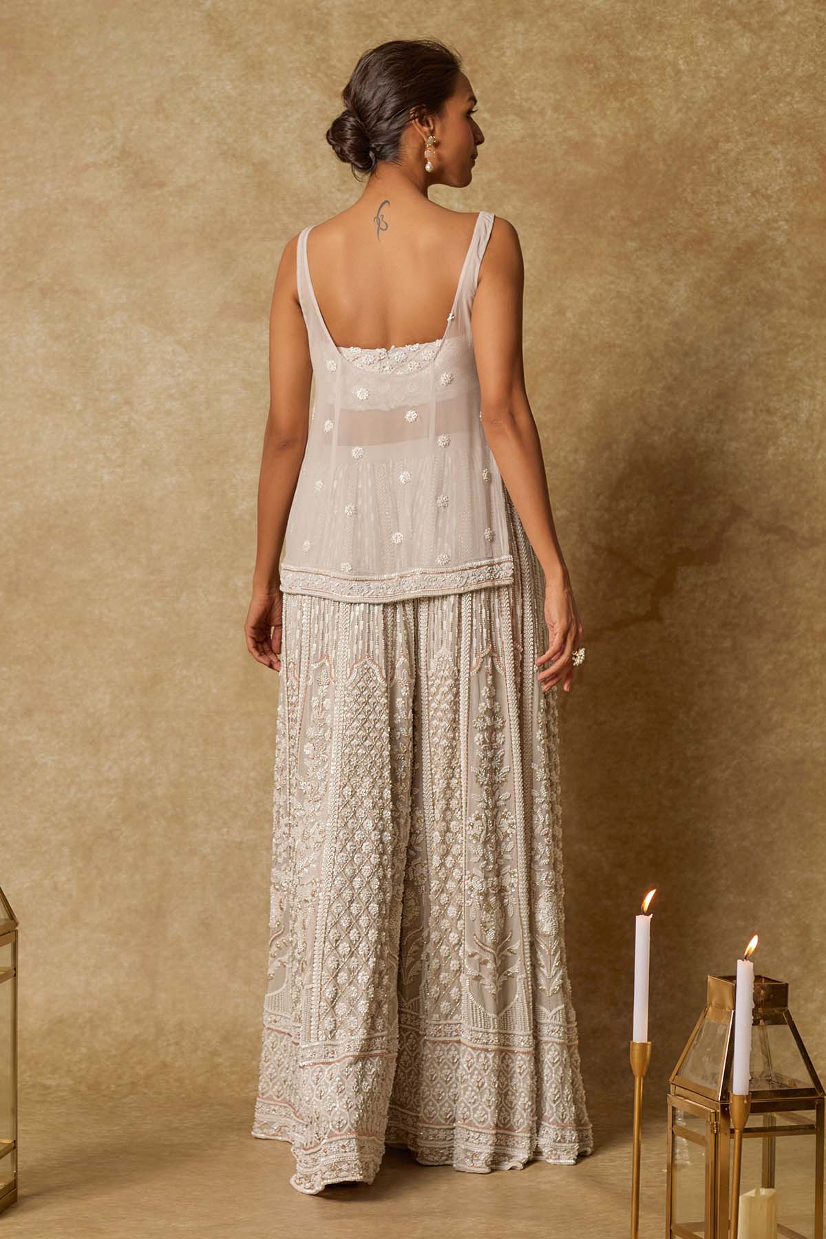 Grey Embroidered Gharara Set