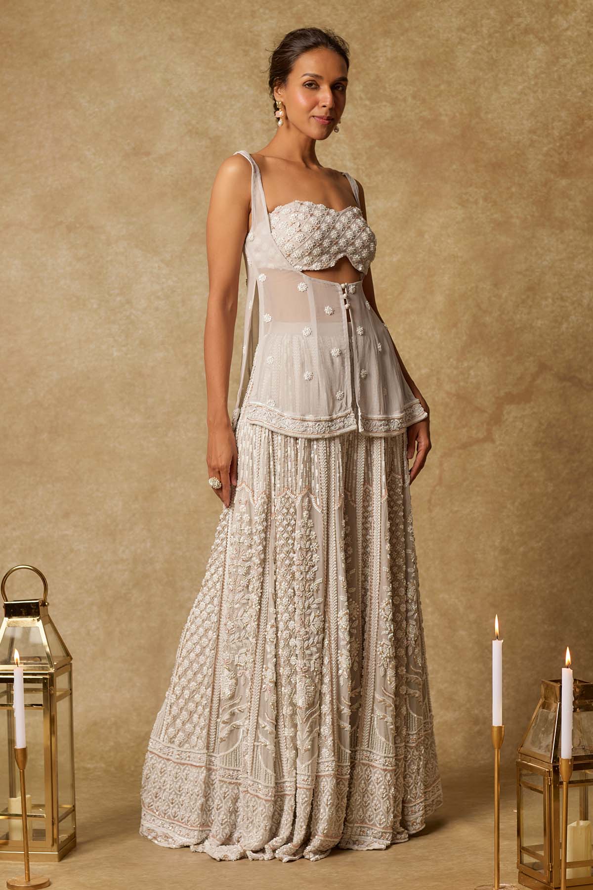 Grey Embroidered Gharara Set