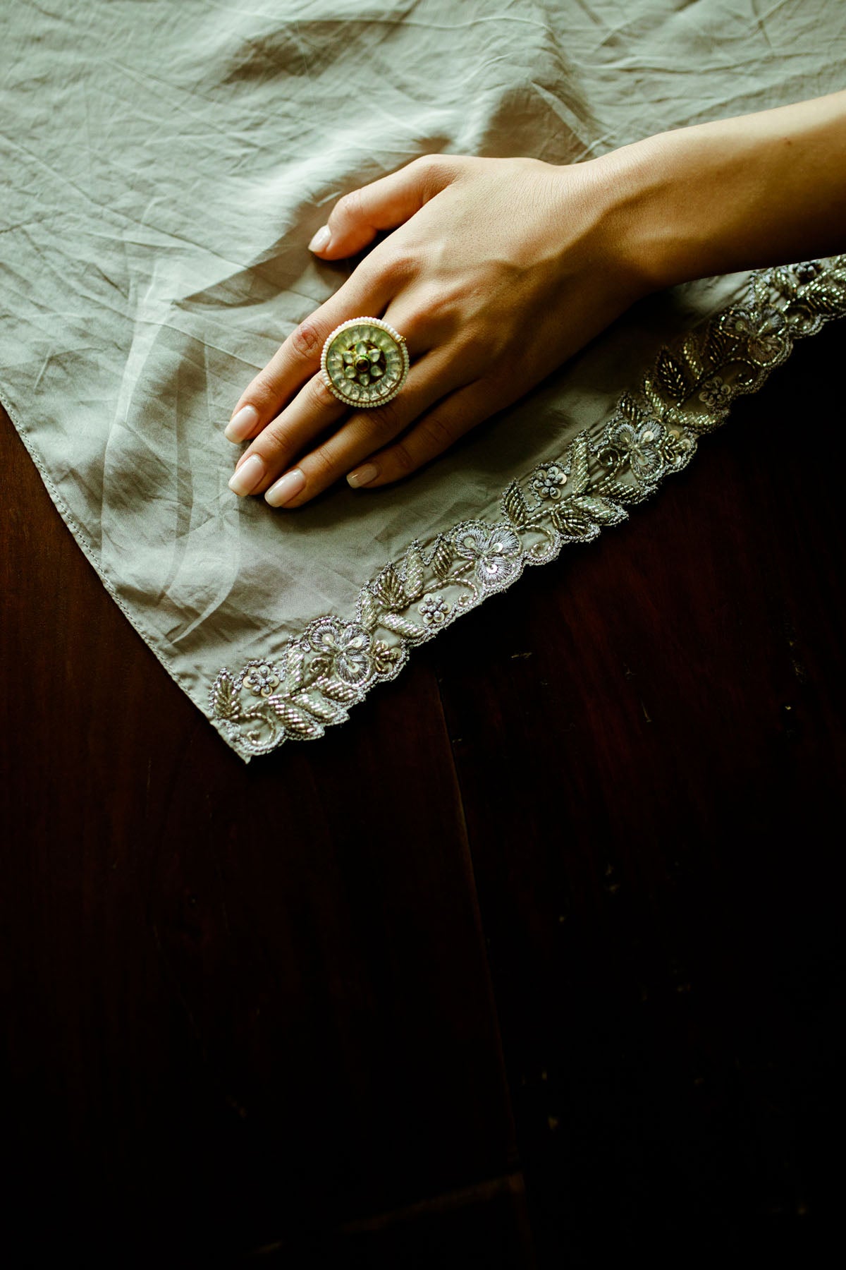 Grey Embroidered Jacket Set