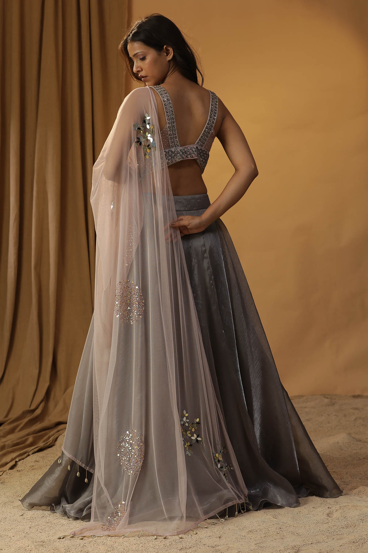 Grey Embroidered Lehenga Set