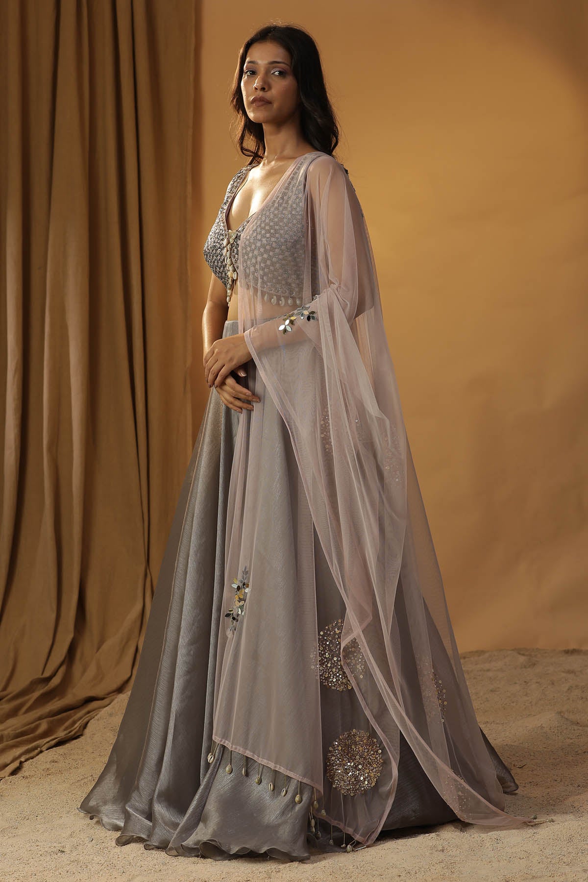 Grey Embroidered Lehenga Set