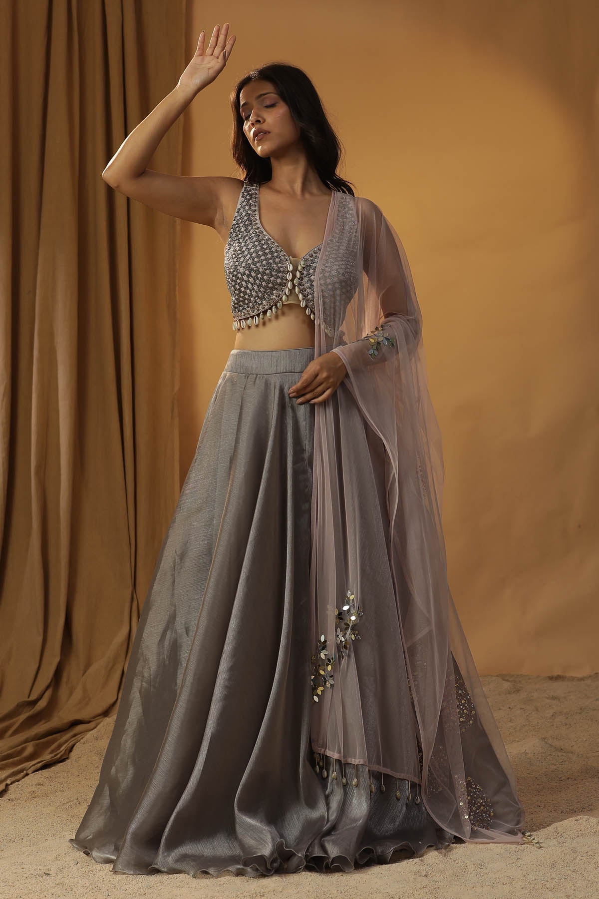 Arpita Sulakshana Grey Embroidered Lehenga Set for women online at ScrollnShops