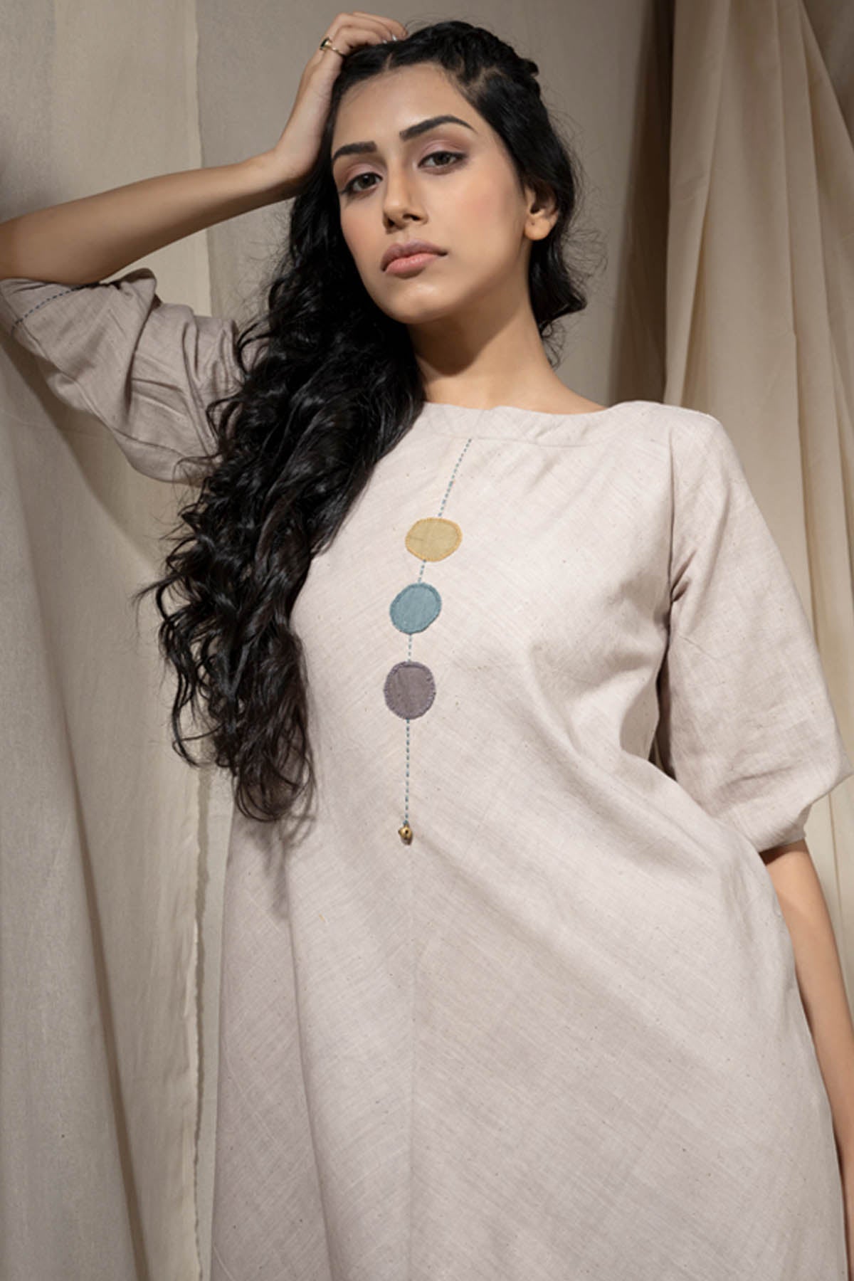 Grey Embroidered Midi Dress