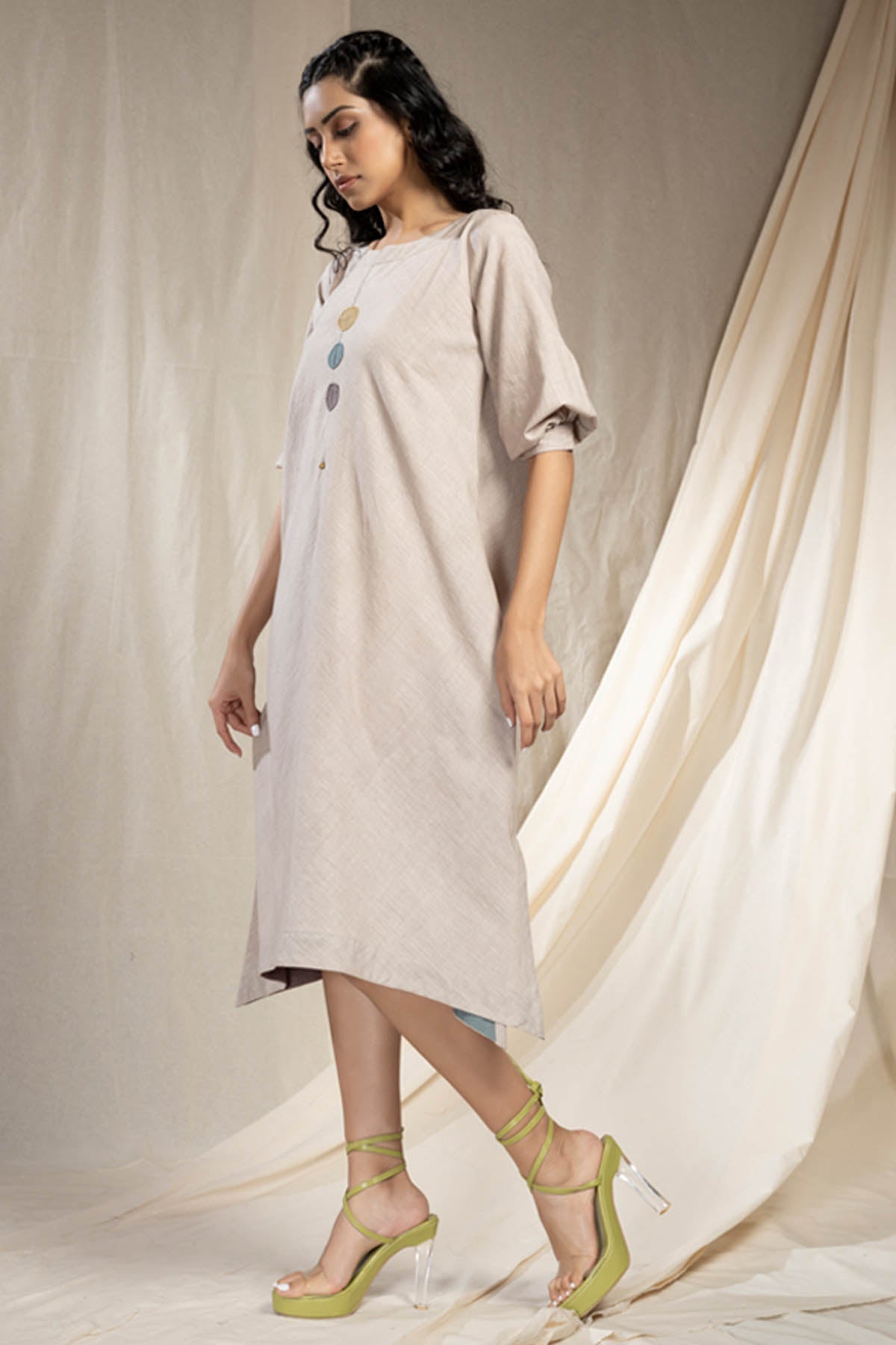 Grey Embroidered Midi Dress