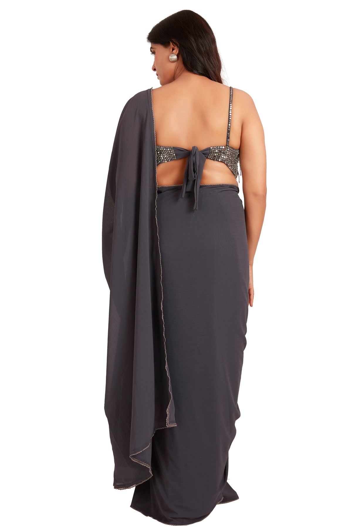 Grey Embroidered Saree & Blouse