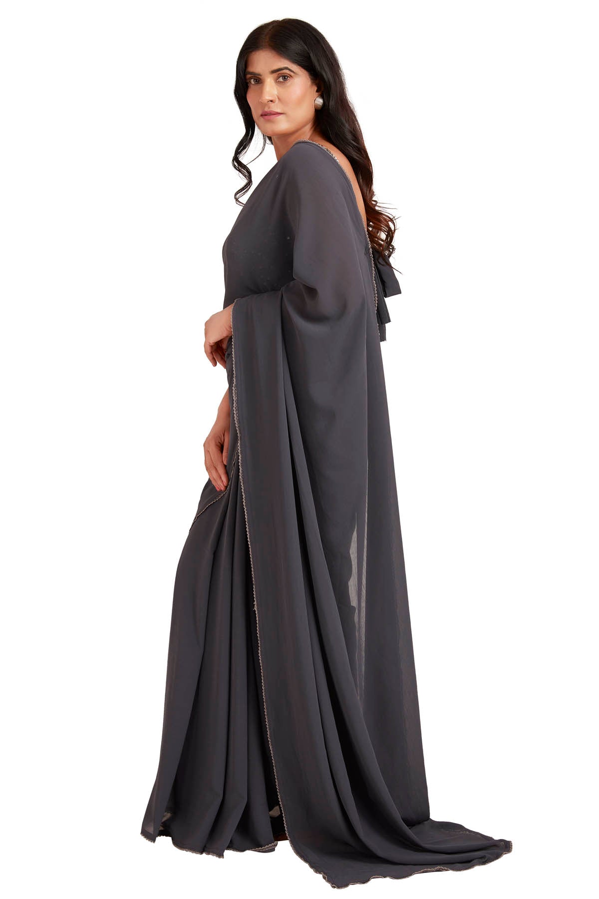 Grey Embroidered Saree & Blouse