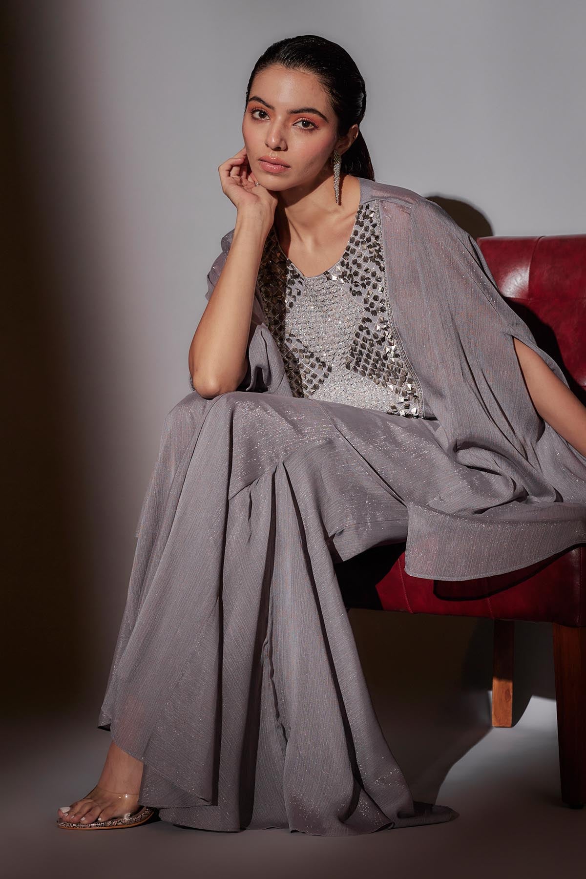 Grey Embroidered Sharara Set