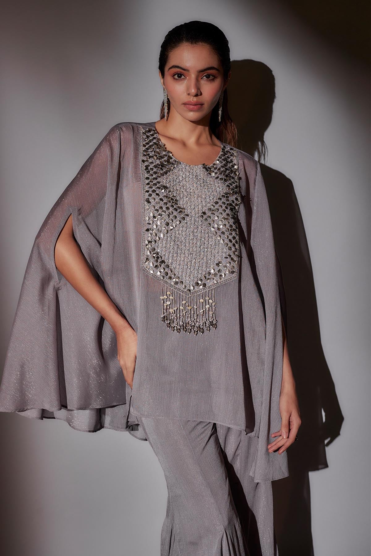 Grey Embroidered Sharara Set