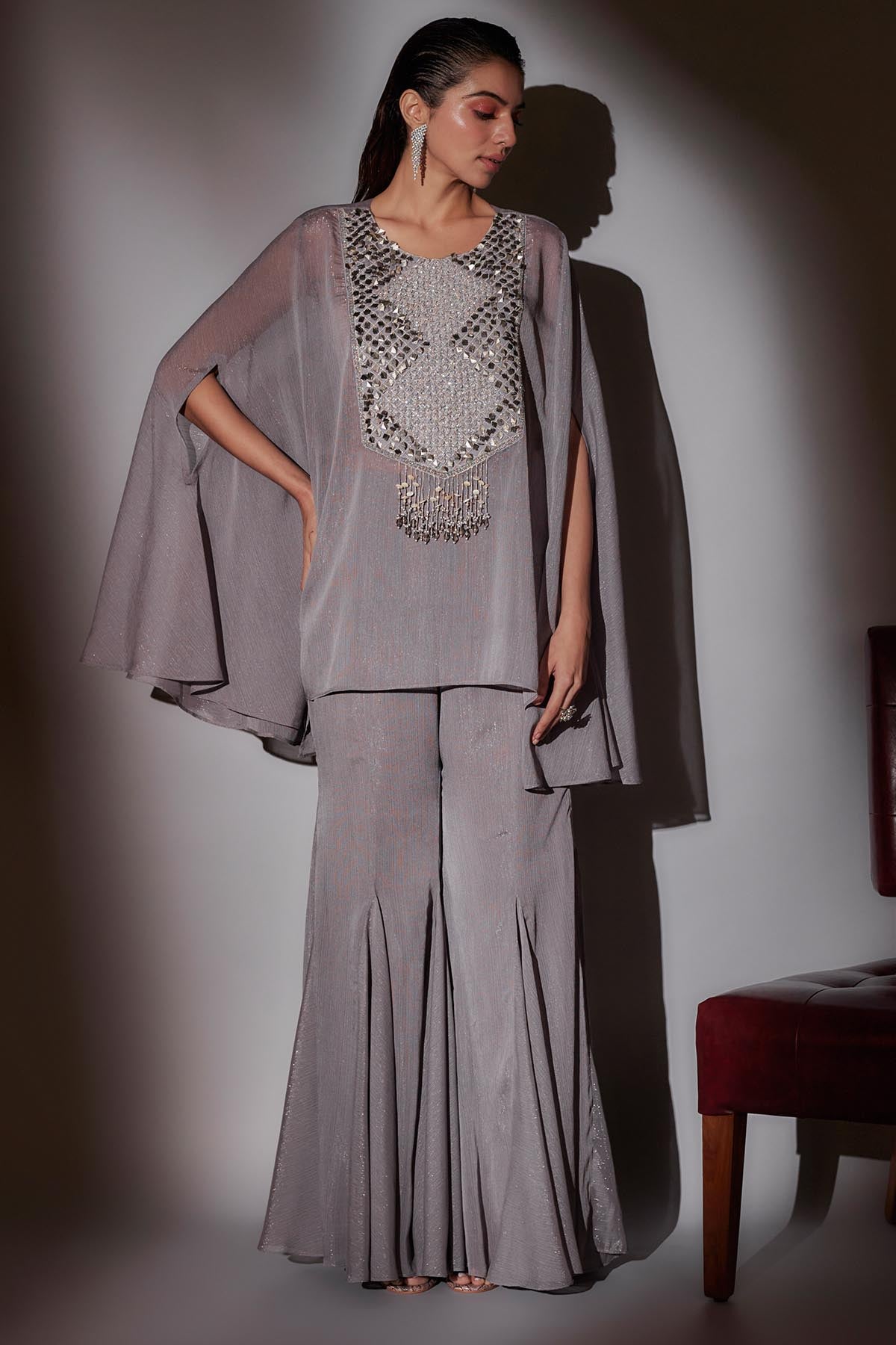 Buy Grey Embroidered Sharara Set by Ajiesh Oberoi for women online at ScrollnShops