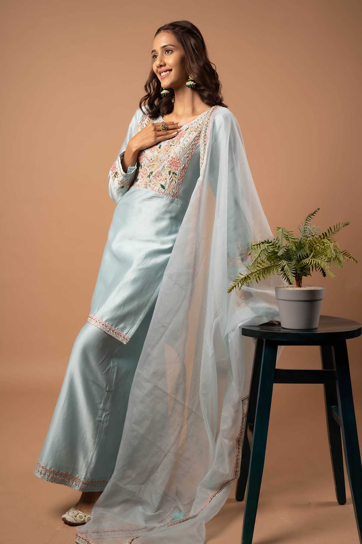 Grey Embroidered Short Kurta Set