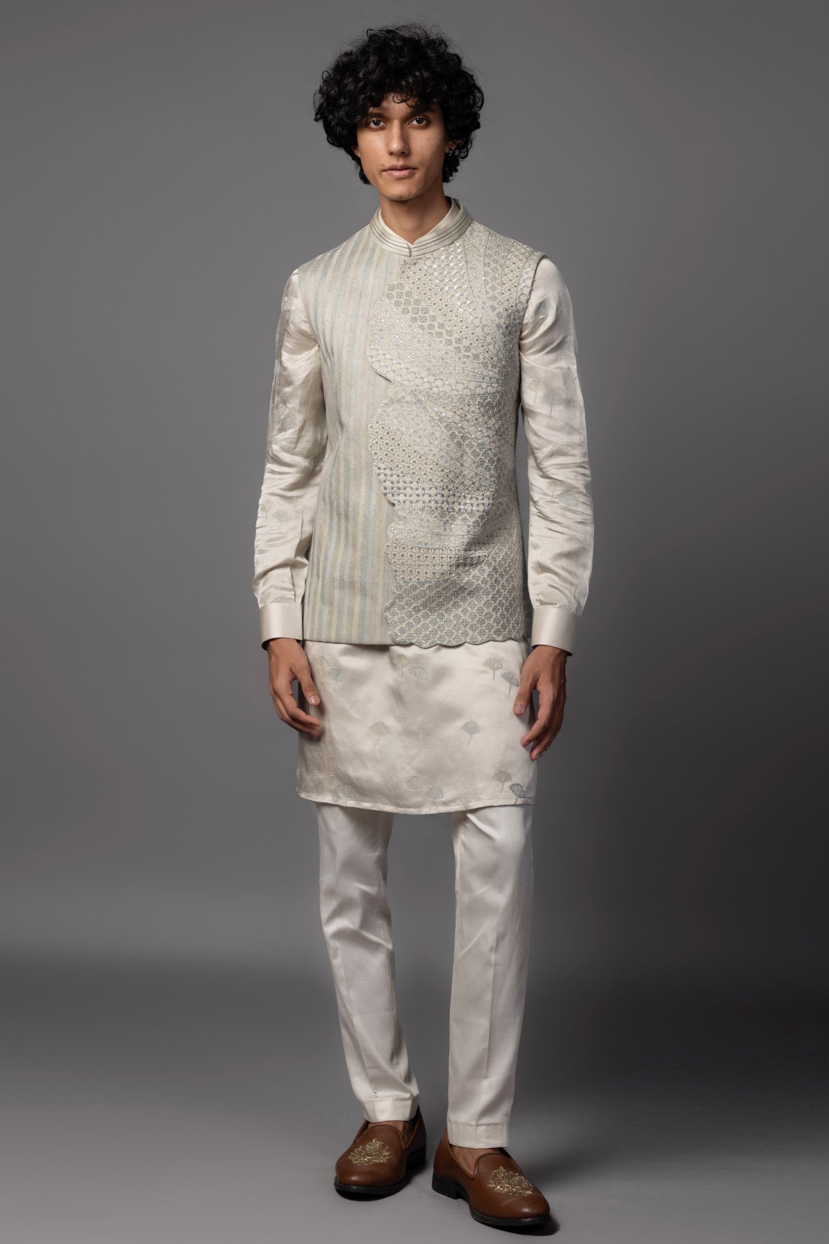 Buy Grey Embroidery Work Kurta Set for men by Paarsh Atelier online available at scrollnshops
