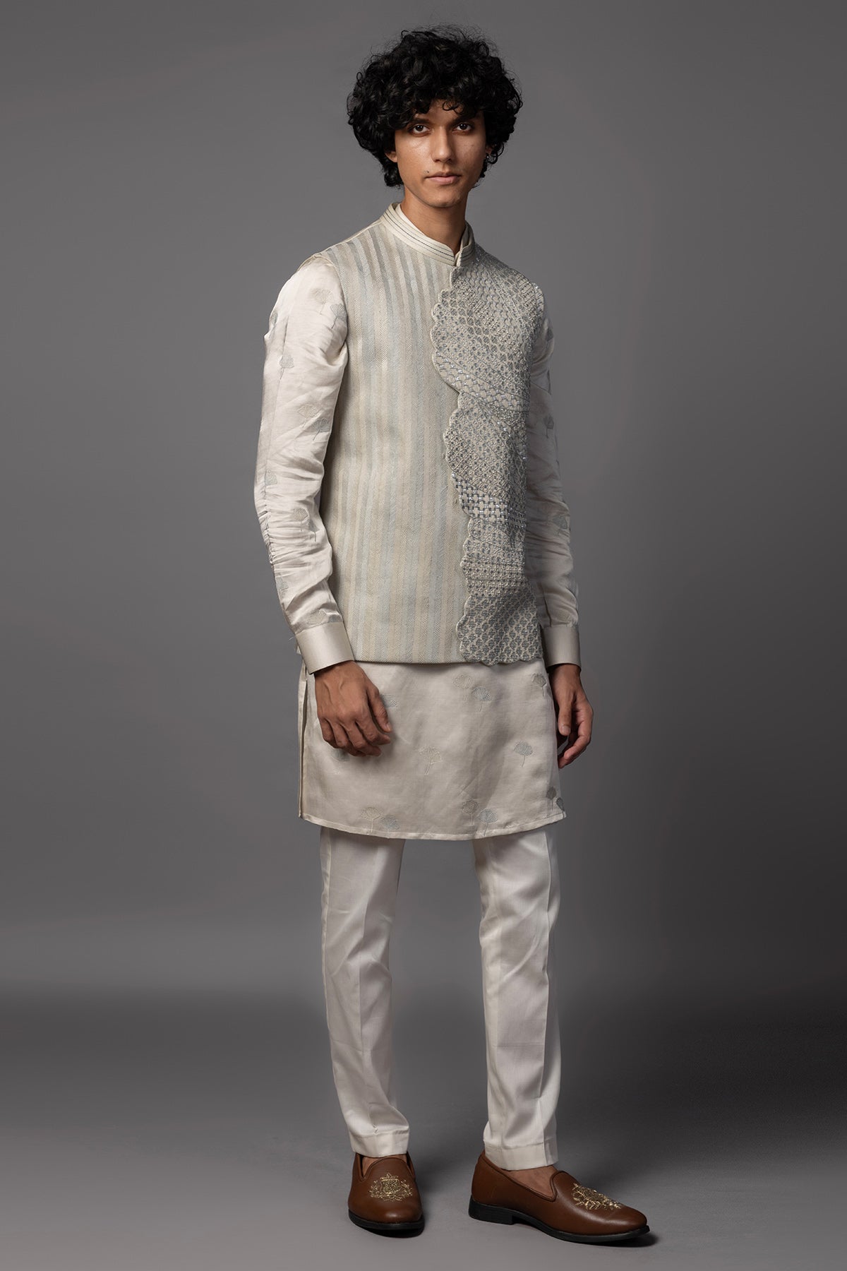 Grey Embroidery Work Kurta Set