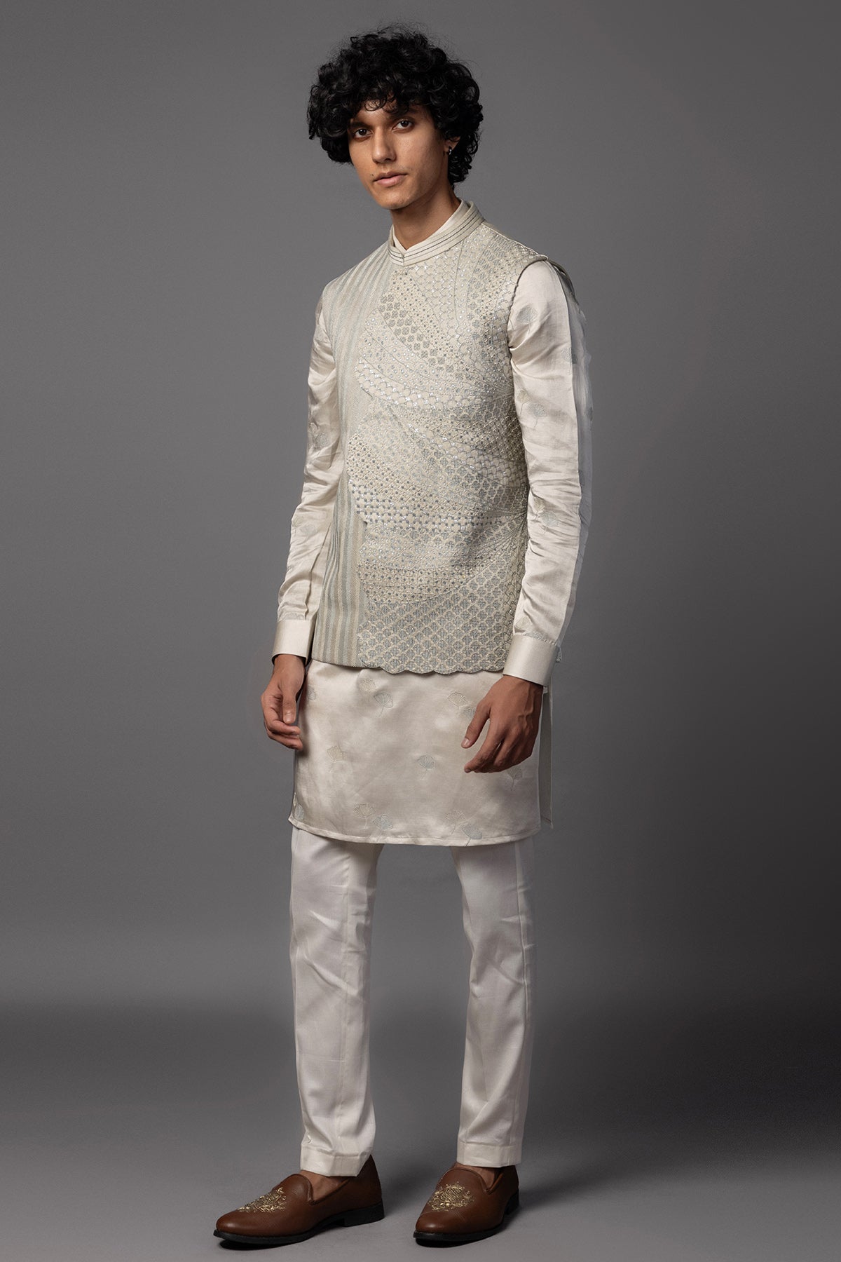 Grey Embroidery Work Kurta Set