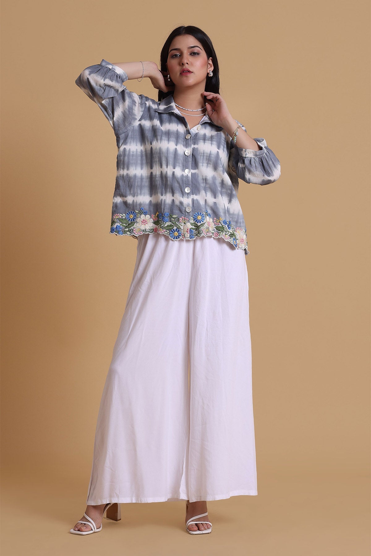 Buy Grey Floral Embroidered Shirt by The House Of Shes for women online at ScrollnShops