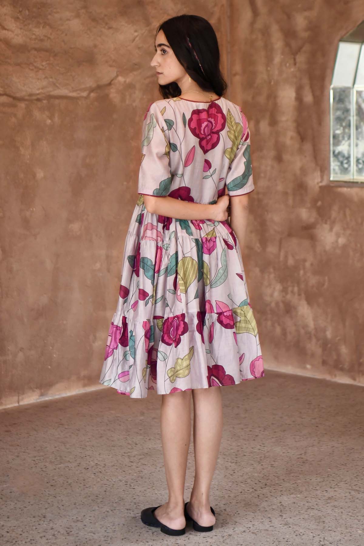 Grey Floral Print Midi Dress