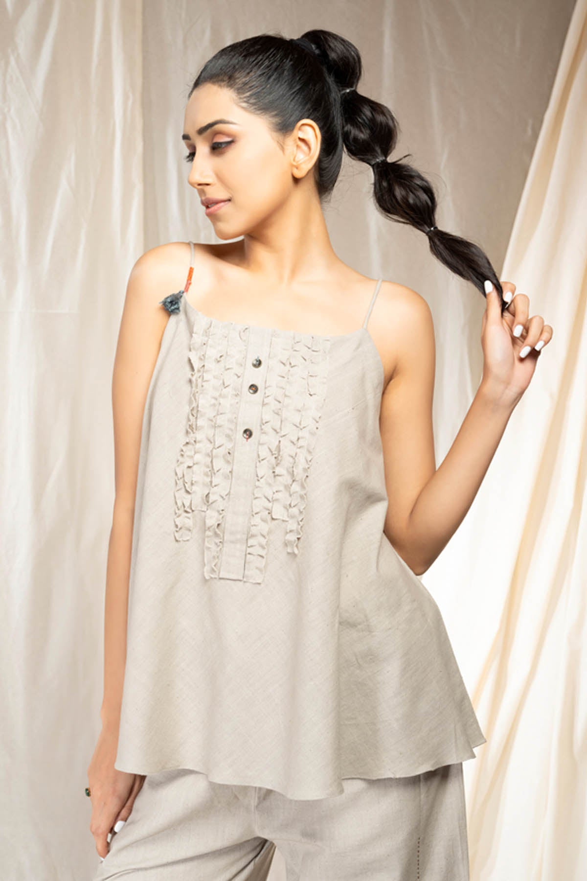 Grey Frilled Neck Co-ord Set