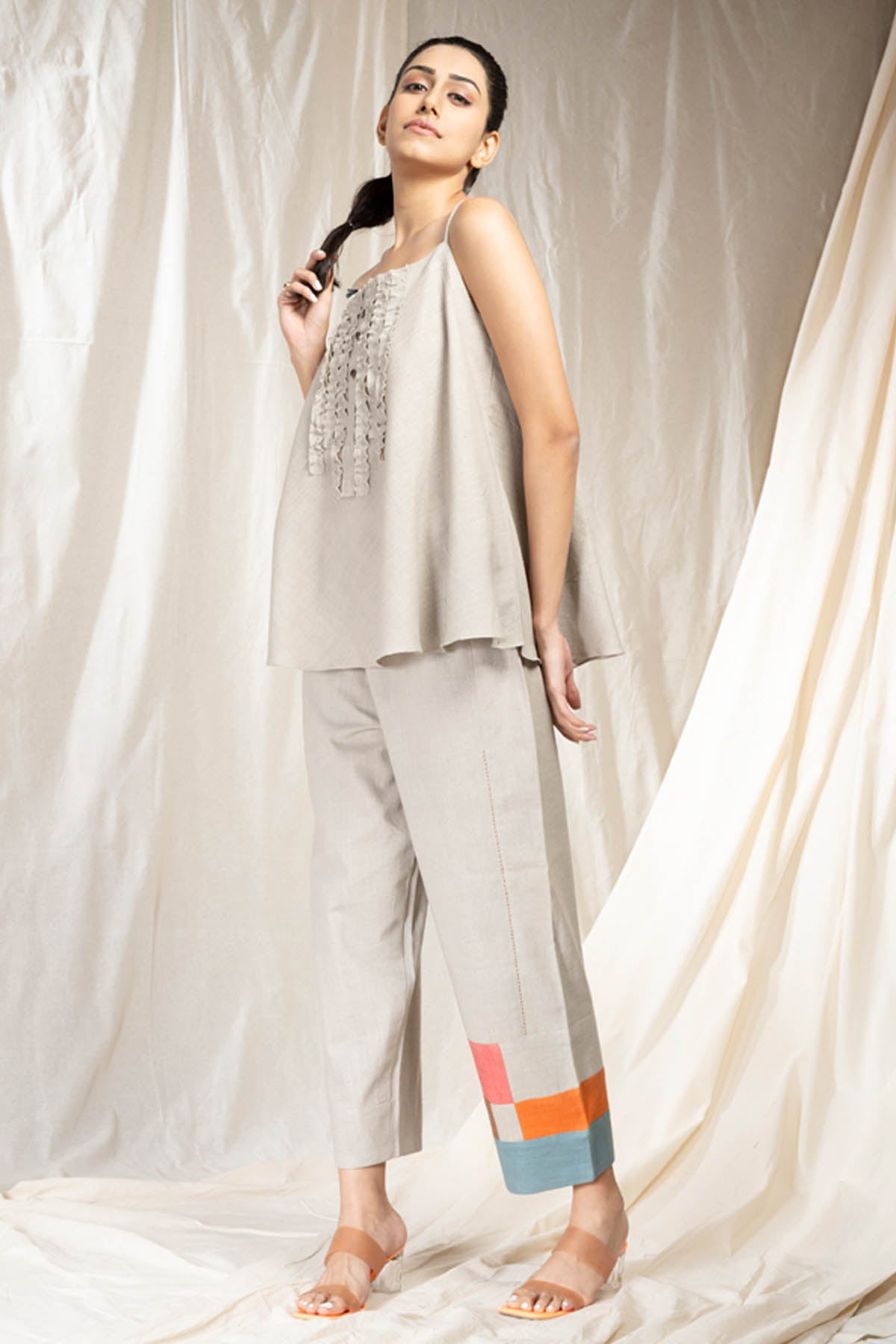 Grey Frilled Neck Co-ord Set