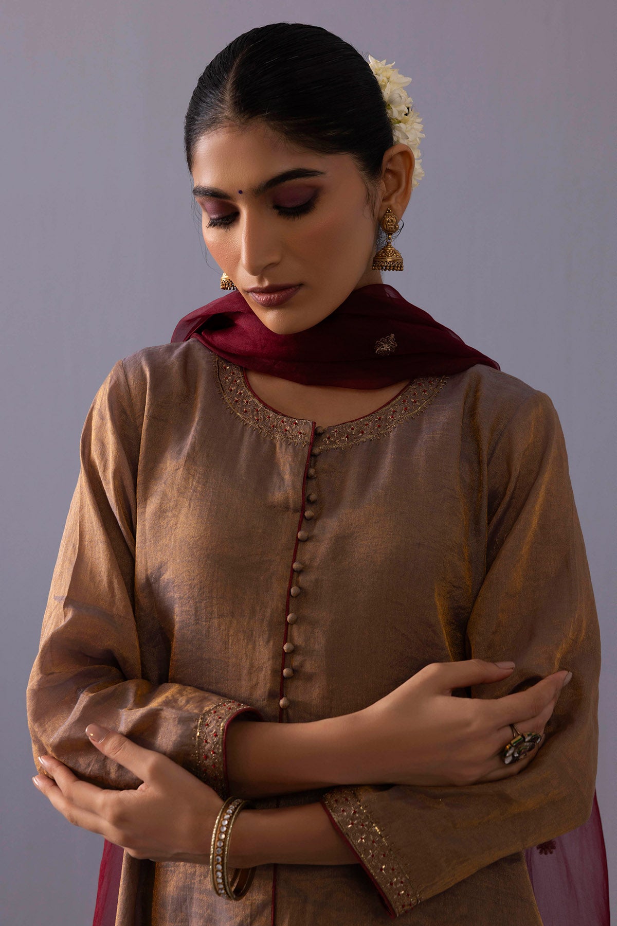 Grey Front Slit Kurta & Pants