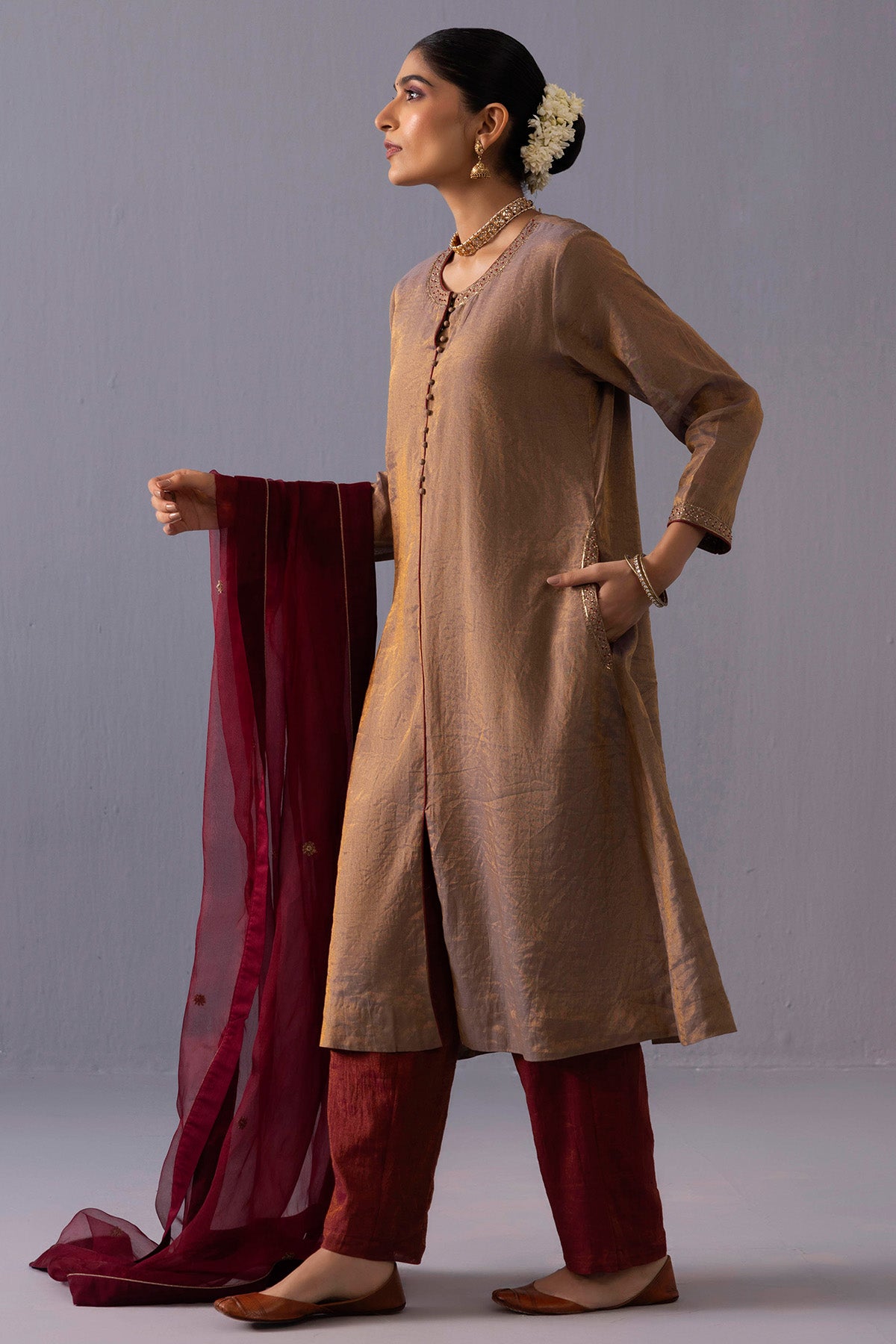 Grey Front Slit Kurta & Pants