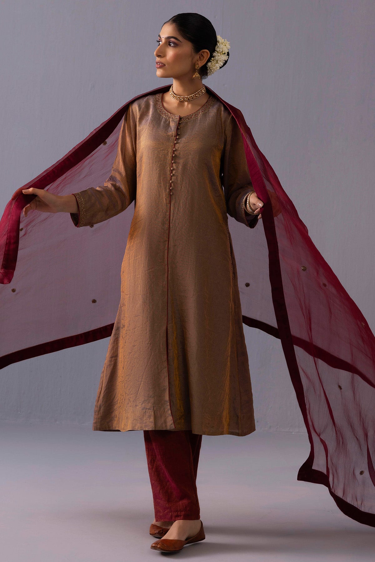 Grey Front Slit Kurta & Pants